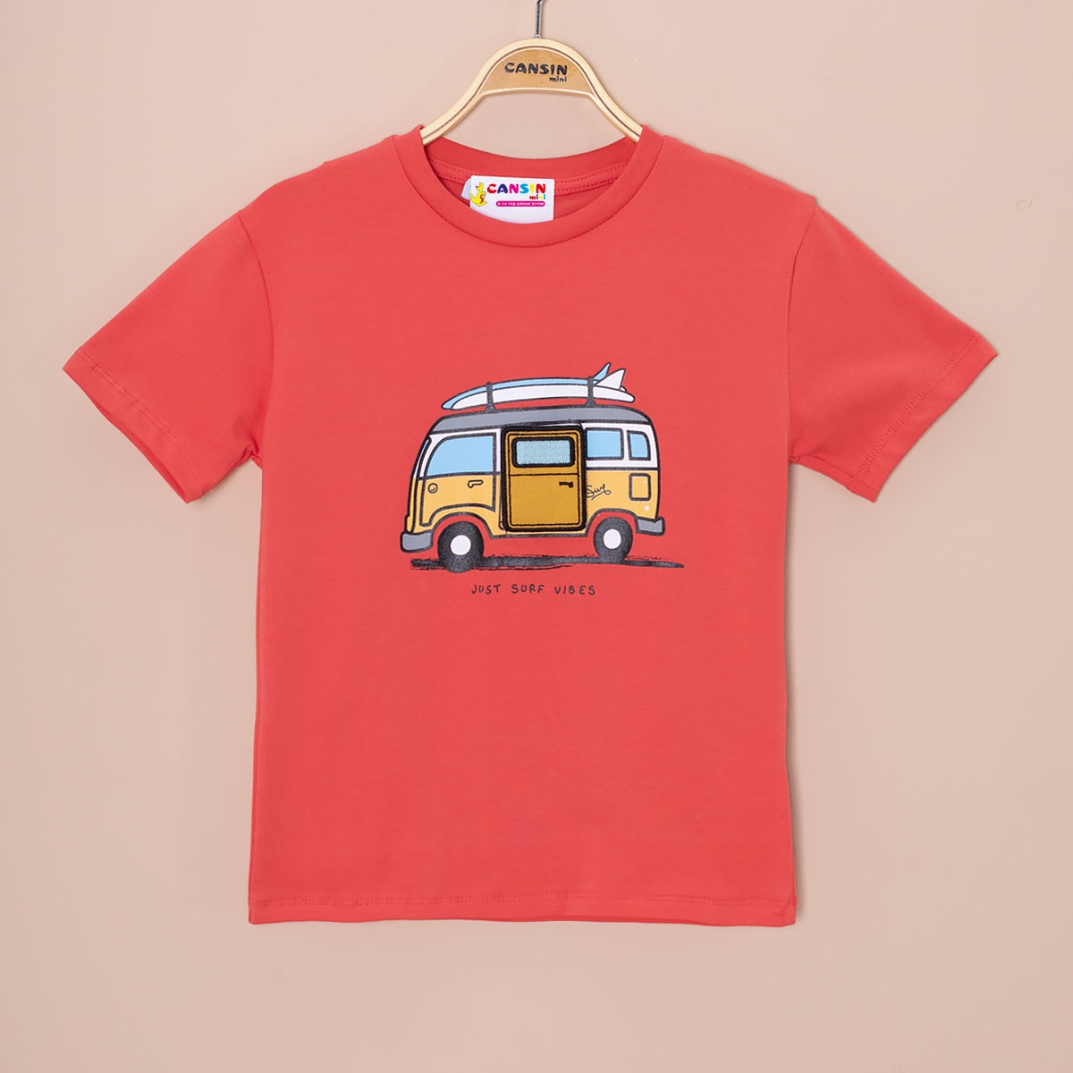 Cansın MiniKiremit Araba Baskılı Nakış Detaylı Erkek Çocuk Bisiklet Yaka Tişört 20954