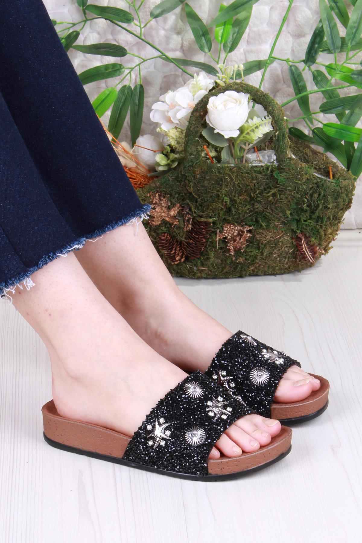 00903 Pienn Anatomik Esnek Rahat Taşlı Boncuklu Kadın Terlik - Görsel 2