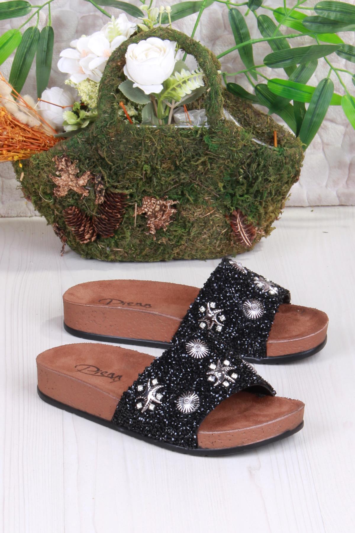 00903 Pienn Anatomik Esnek Rahat Taşlı Boncuklu Kadın Terlik - Görsel 4