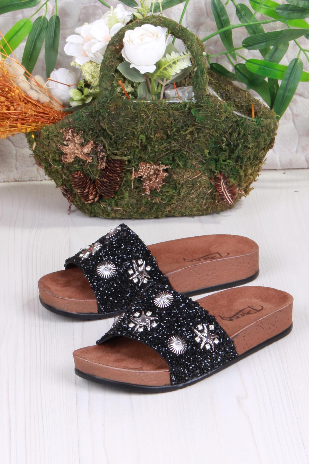 00903 Pienn Anatomik Esnek Rahat Taşlı Boncuklu Kadın Terlik - Görsel 5