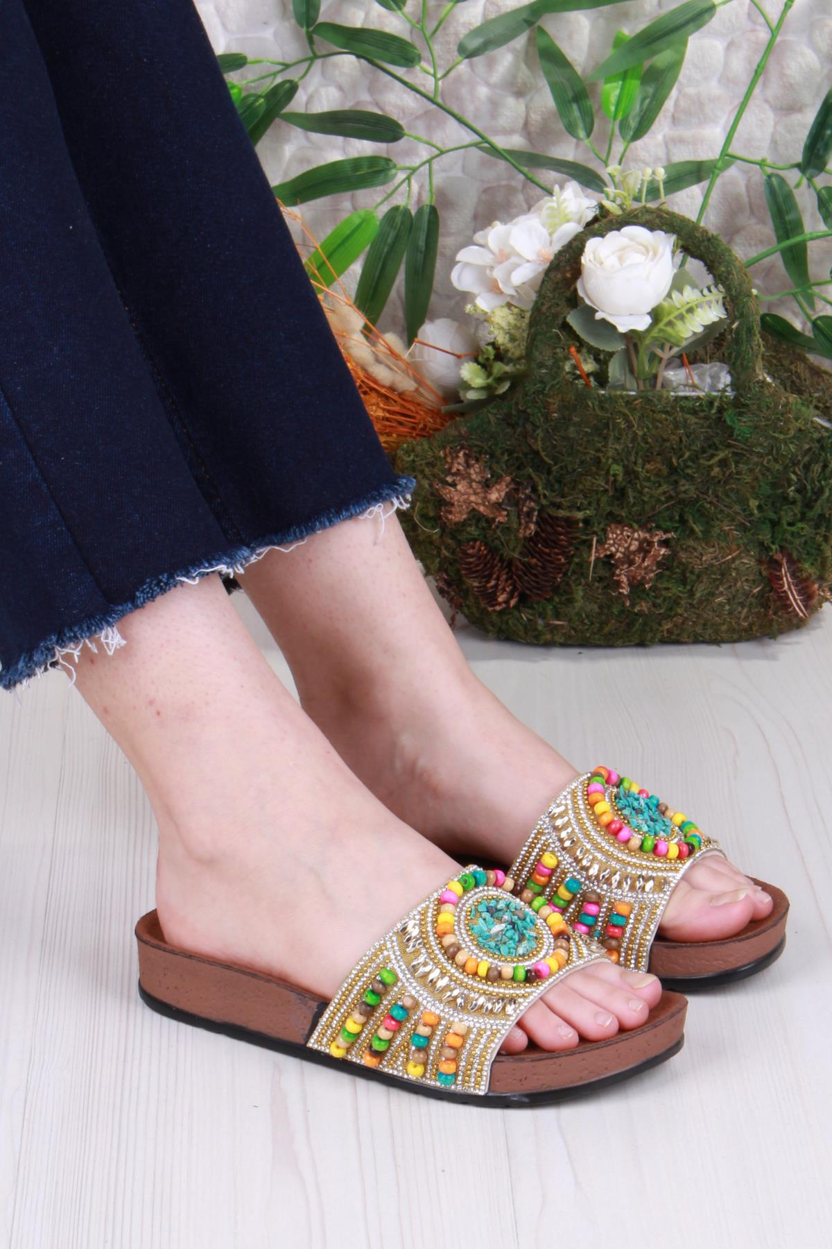 00303 Pienn Anatomik Esnek Rahat Taşlı Boncuklu Kadın Terlik - Görsel 2