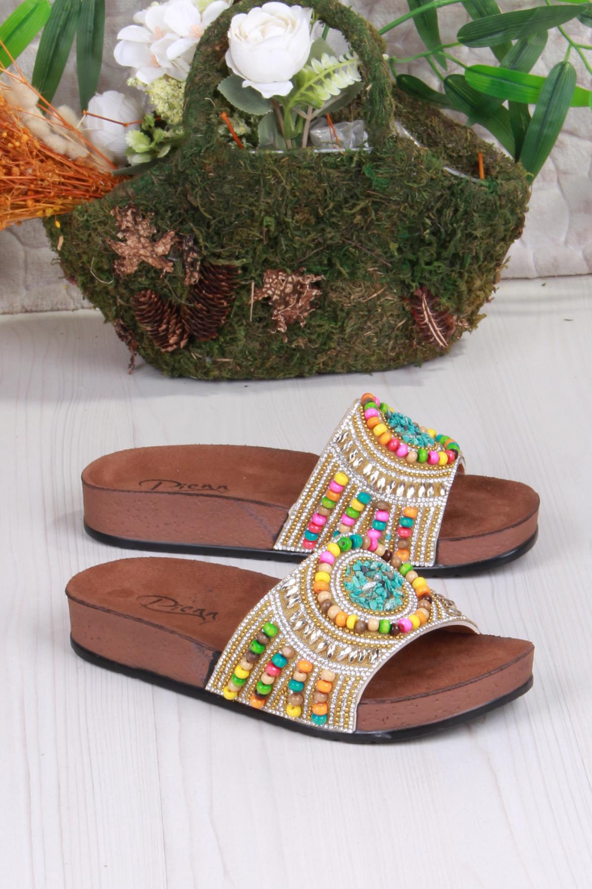 00303 Pienn Anatomik Esnek Rahat Taşlı Boncuklu Kadın Terlik - Görsel 4