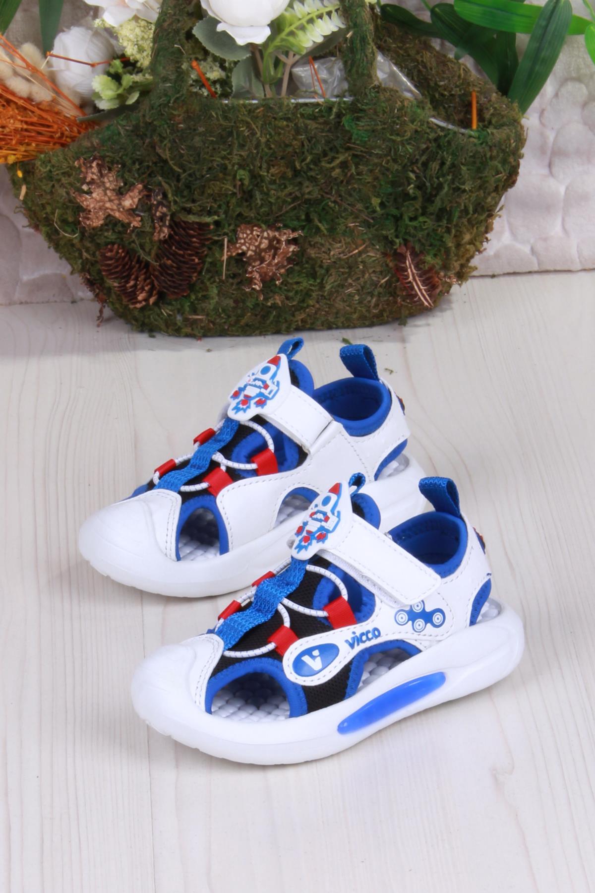 332.P25Y.221 Rocket Saks Mavi Esnek Rahat Işıklı Erkek Çocuk Sandalet - Görsel 4