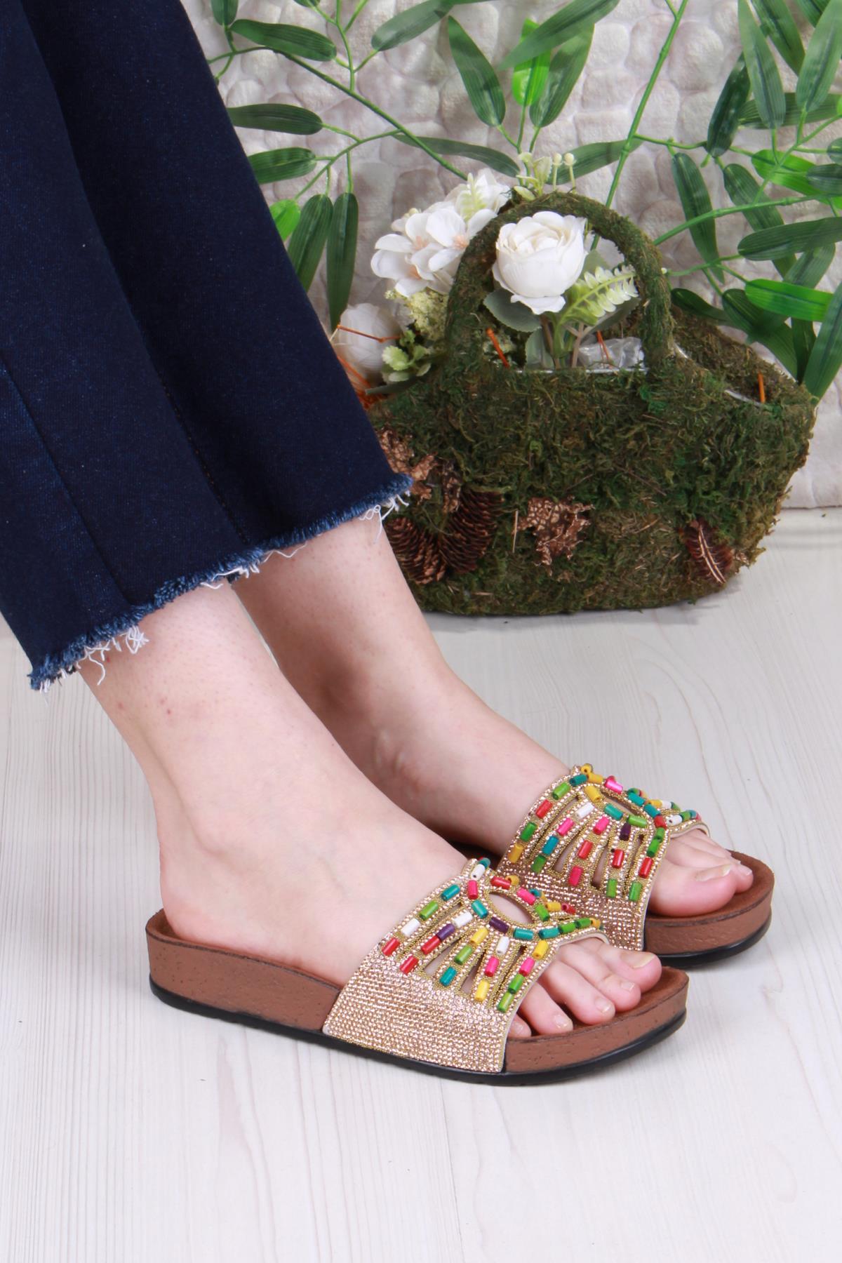 01908 Pienn Anatomik Esnek Rahat Taşlı Boncuklu Kadın Terlik - Görsel 2