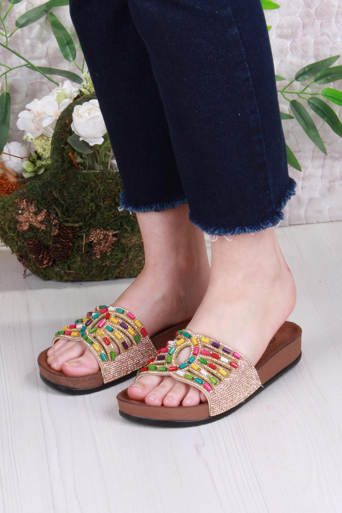 01908 Pienn Anatomik Esnek Rahat Taşlı Boncuklu Kadın Terlik - Görsel 3