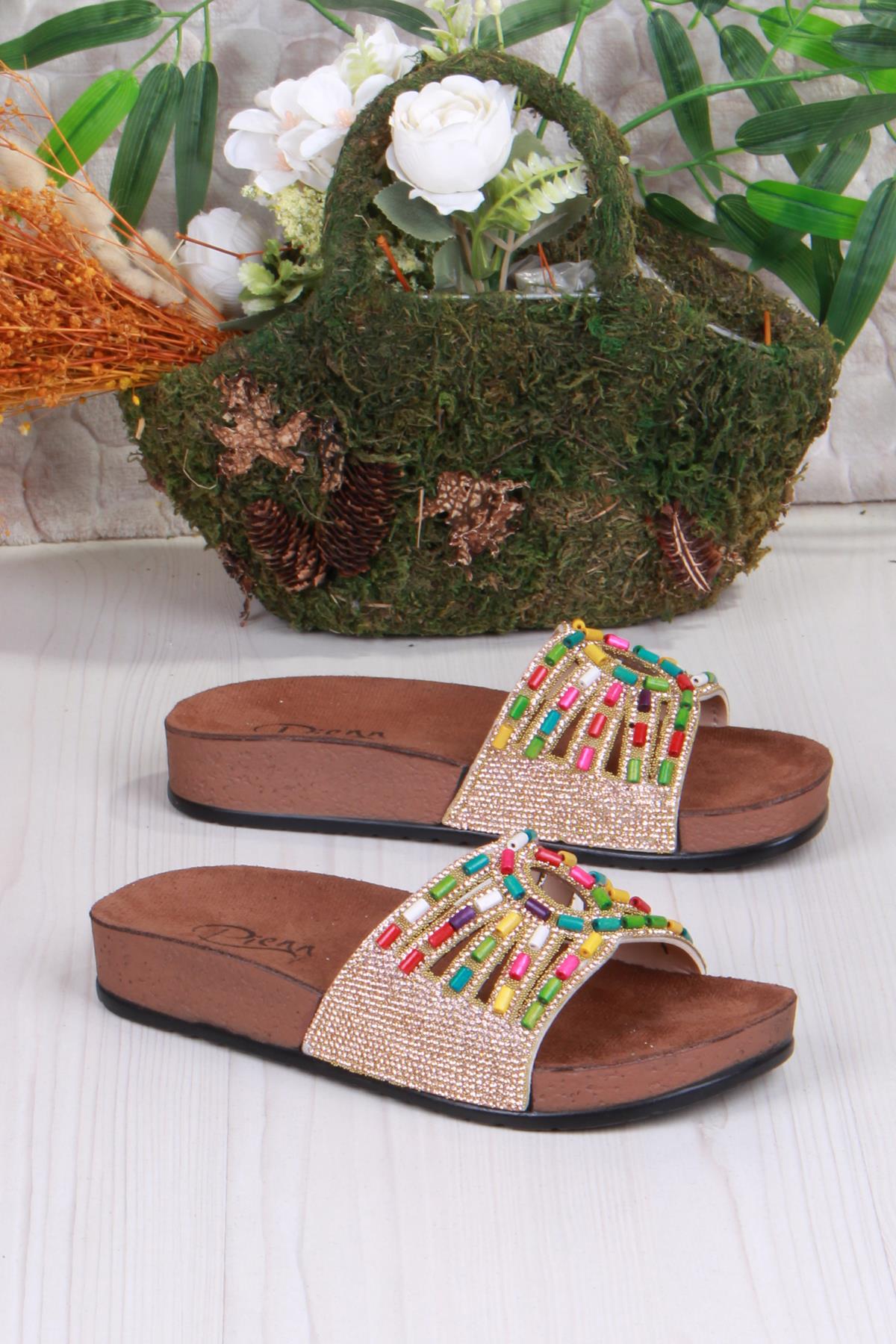 01908 Pienn Anatomik Esnek Rahat Taşlı Boncuklu Kadın Terlik - Görsel 4