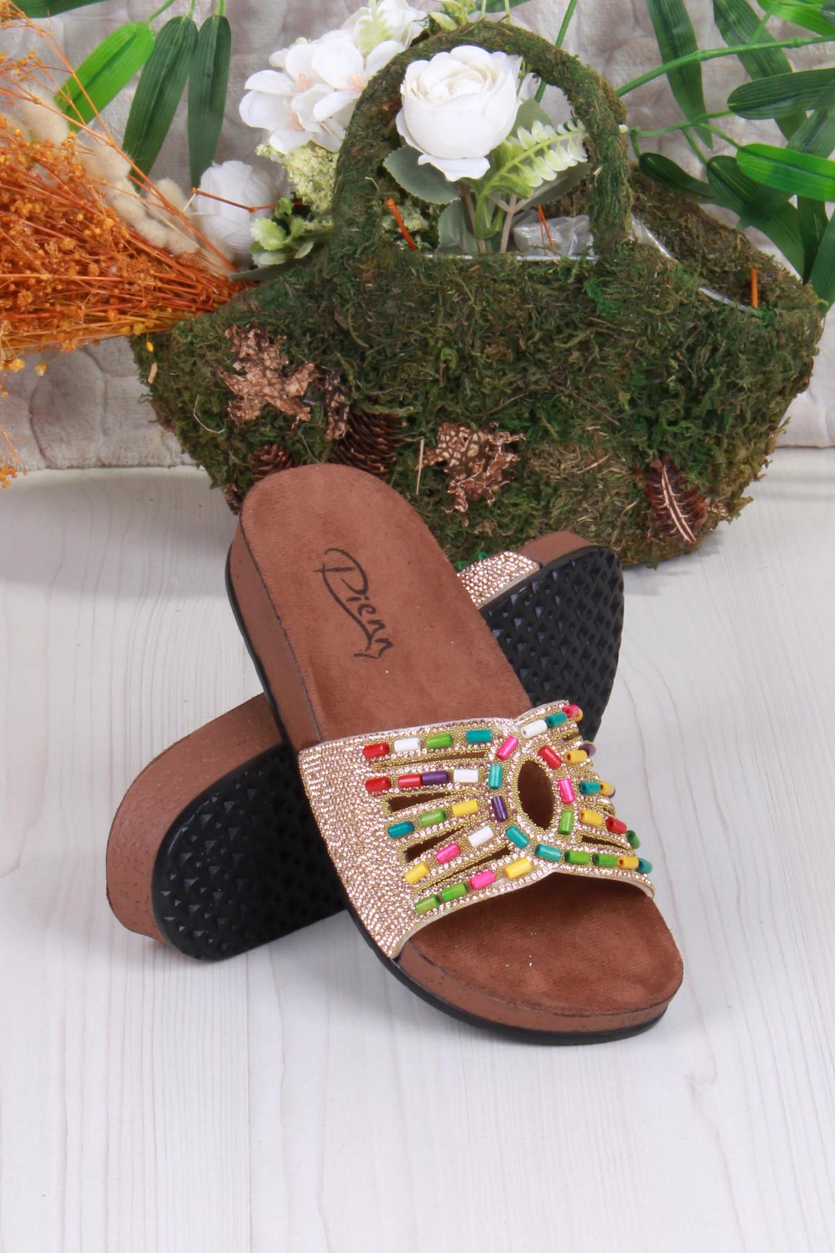 01908 Pienn Anatomik Esnek Rahat Taşlı Boncuklu Kadın Terlik - Görsel 5