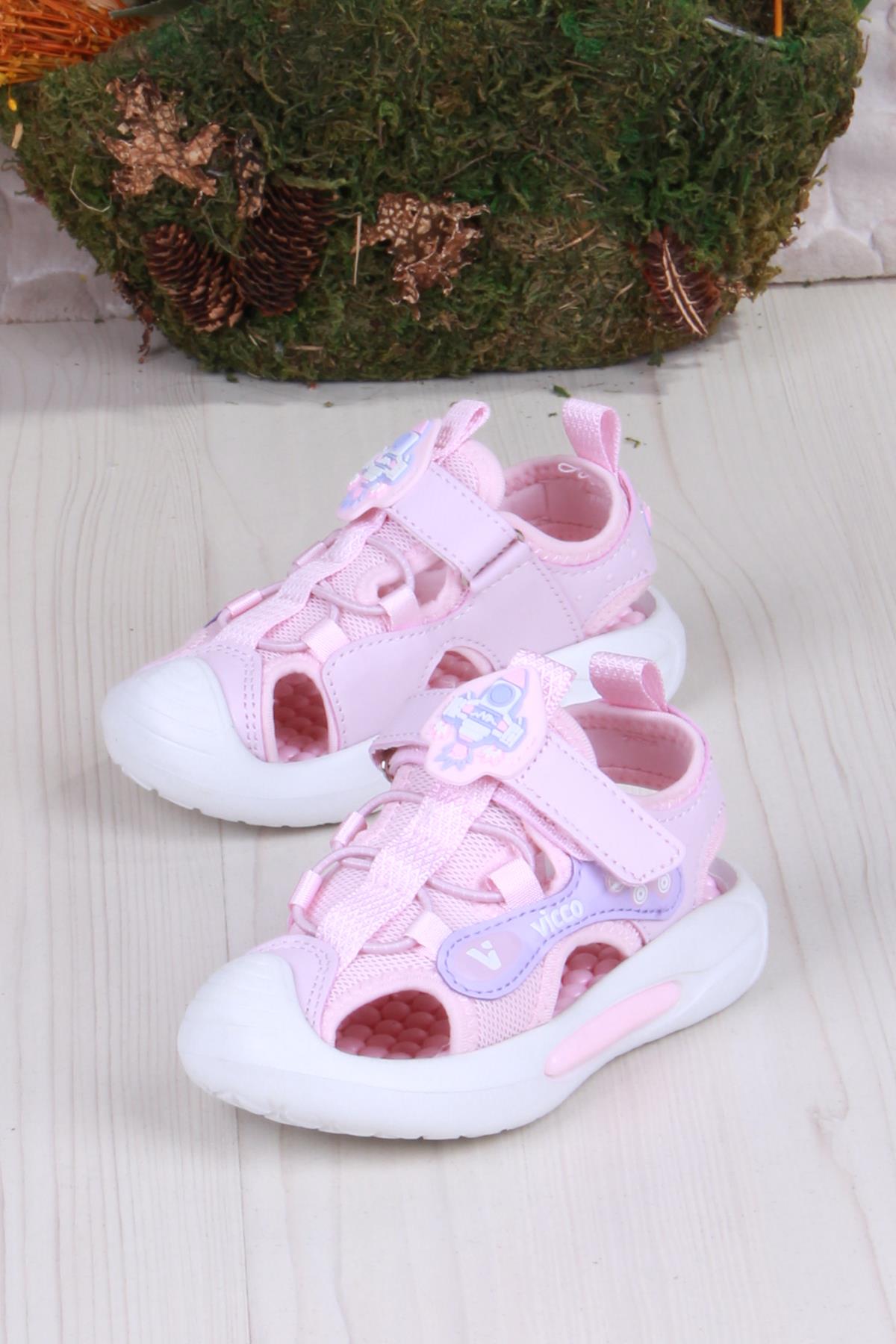332.P25Y.221 Rocket Pudra Esnek Rahat Işıklı Kız Çocuk Sandalet - Görsel 4