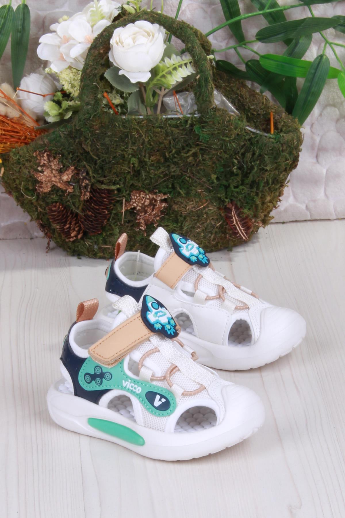 332.P25Y.221 Rocket Bej Esnek Rahat Işıklı Erkek Çocuk Sandalet - Görsel 2