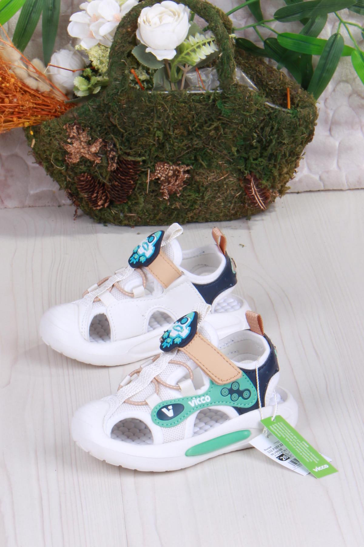 332.P25Y.221 Rocket Bej Esnek Rahat Işıklı Erkek Çocuk Sandalet - Görsel 4