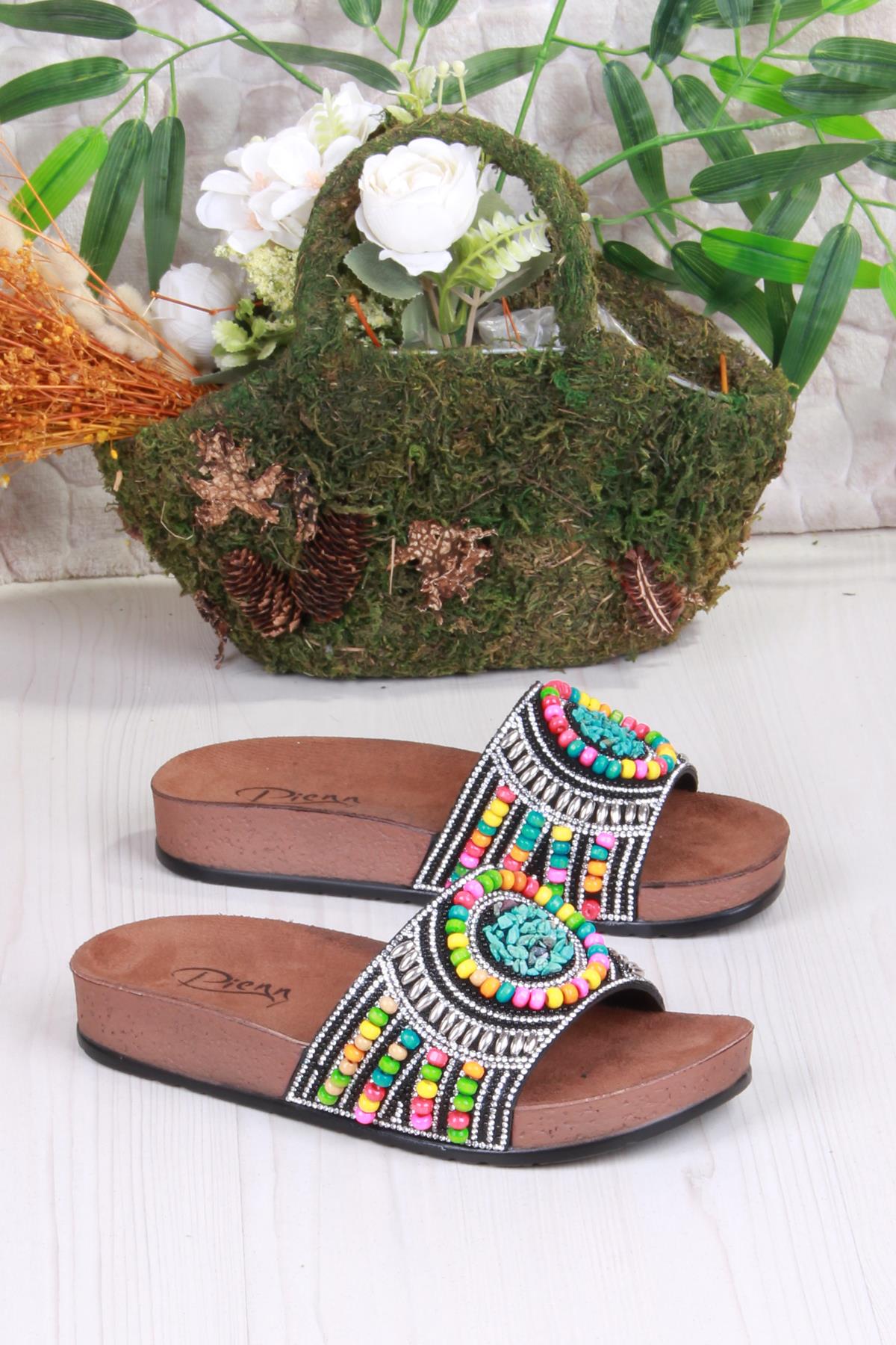 00303 Pienn Anatomik Esnek Rahat Taşlı Boncuklu Kadın Terlik - Görsel 4