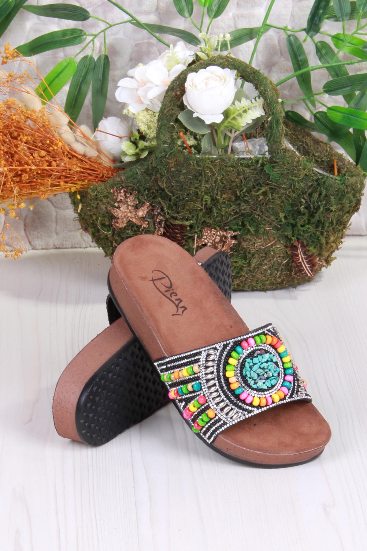 00303 Pienn Anatomik Esnek Rahat Taşlı Boncuklu Kadın Terlik - Görsel 5