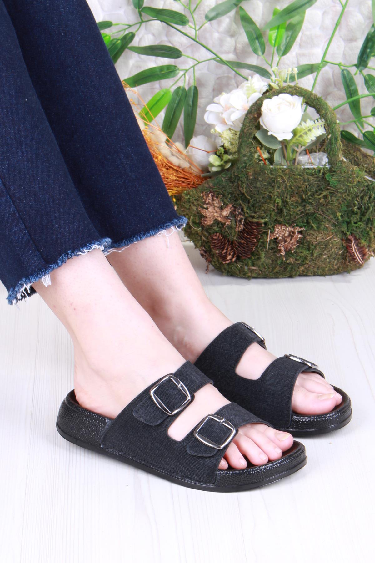 01108 Pienn Anatomik Esnek Rahat Simli Baskılı İki Tokalı Kadın Terlik - Görsel 2