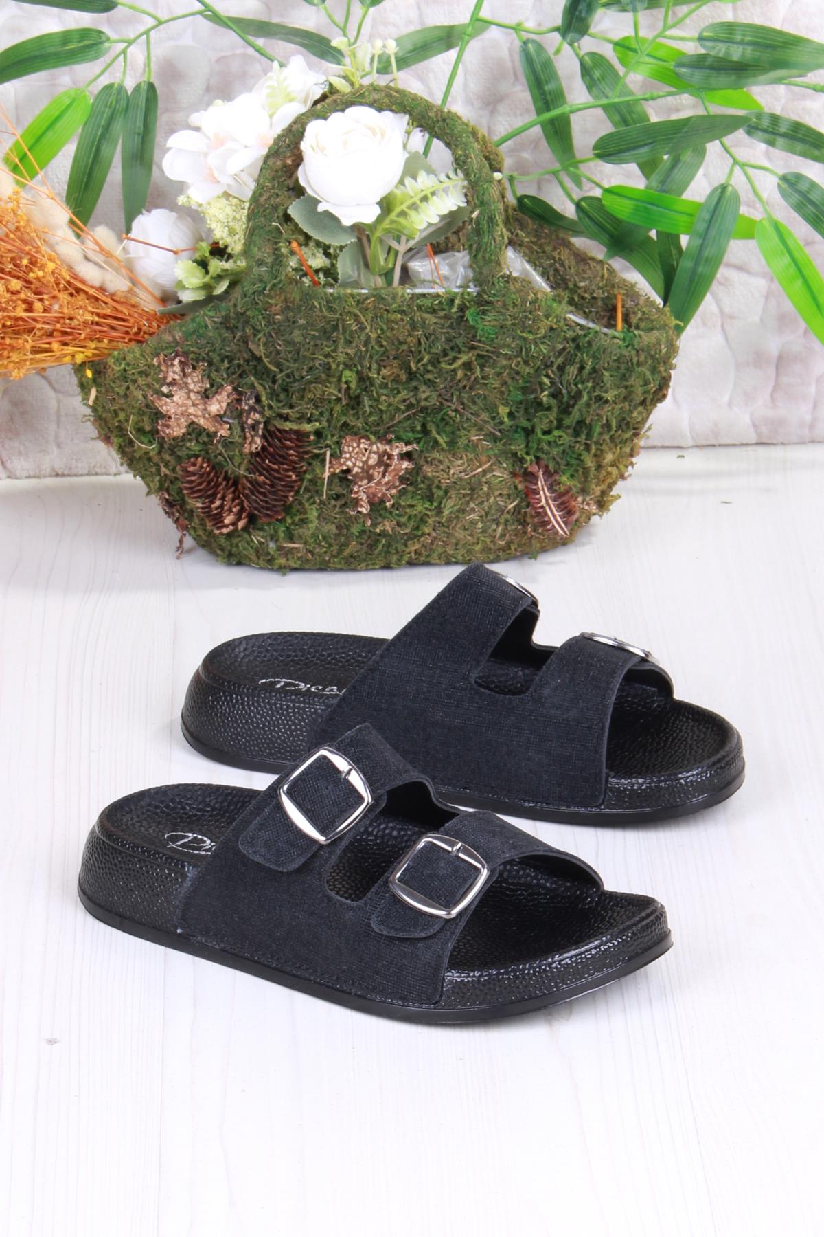 01108 Pienn Anatomik Esnek Rahat Simli Baskılı İki Tokalı Kadın Terlik - Görsel 4