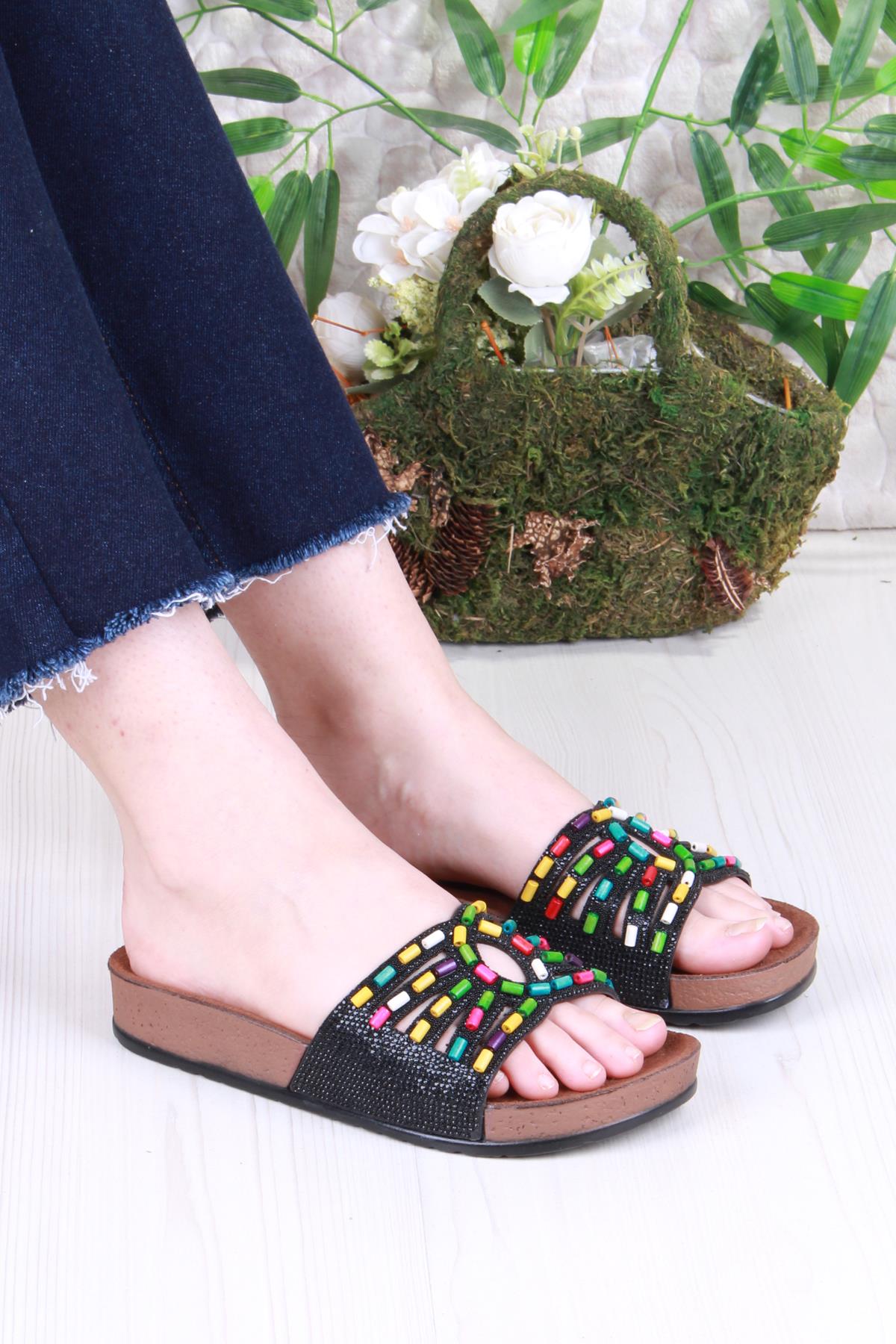 01908 Pienn Anatomik Esnek Rahat Taşlı Boncuklu Kadın Terlik - Görsel 2