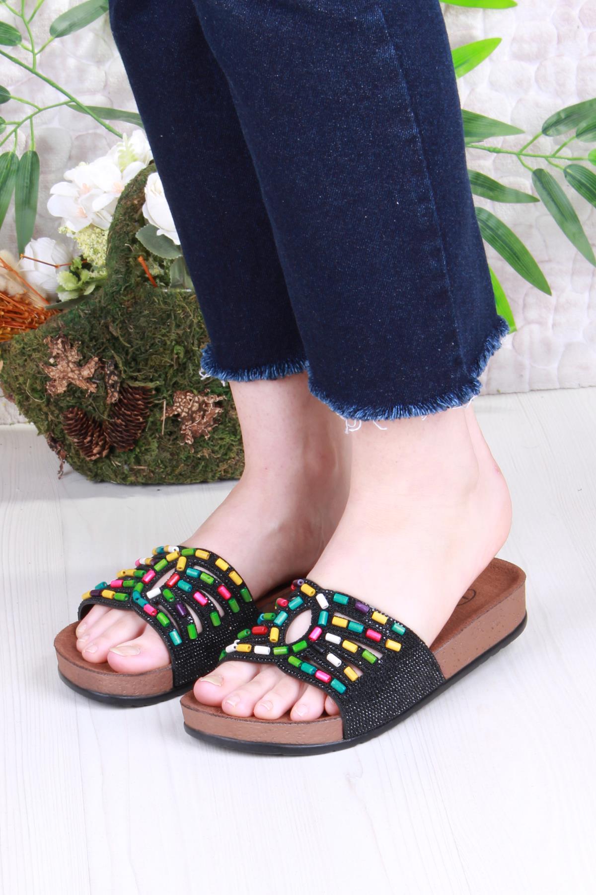 01908 Pienn Anatomik Esnek Rahat Taşlı Boncuklu Kadın Terlik - Görsel 3