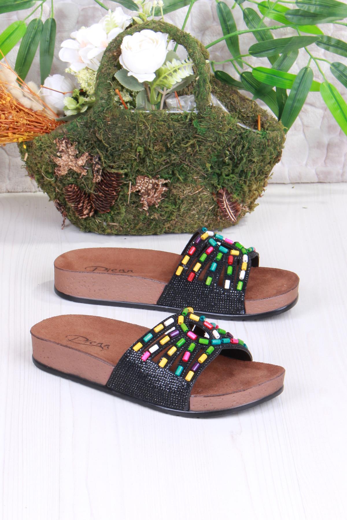 01908 Pienn Anatomik Esnek Rahat Taşlı Boncuklu Kadın Terlik - Görsel 4