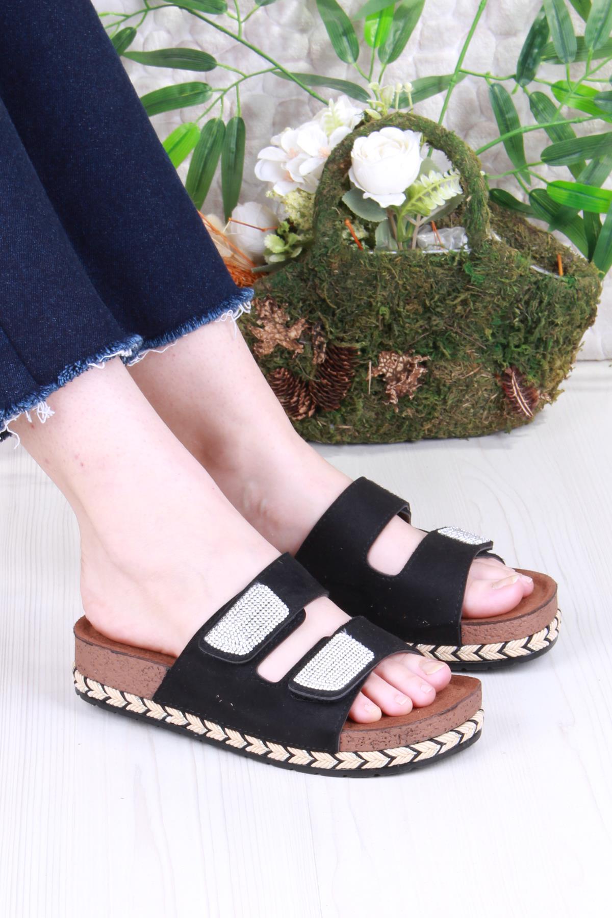 Pienn 20064 Anatomik Rahat Taşlı Çift Bantlı Cırtlı Kadın Terlik - Görsel 2