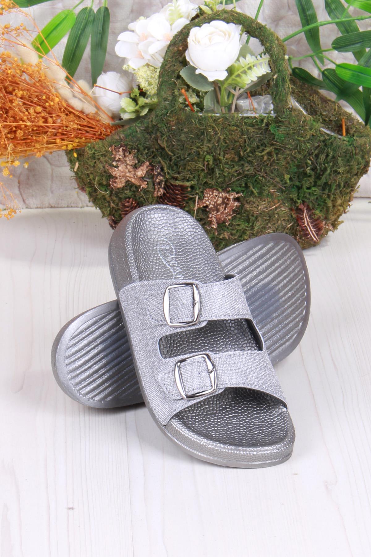 01108 Pienn Anatomik Esnek Rahat Simli Baskılı İki Tokalı Kadın Terlik - Görsel 5