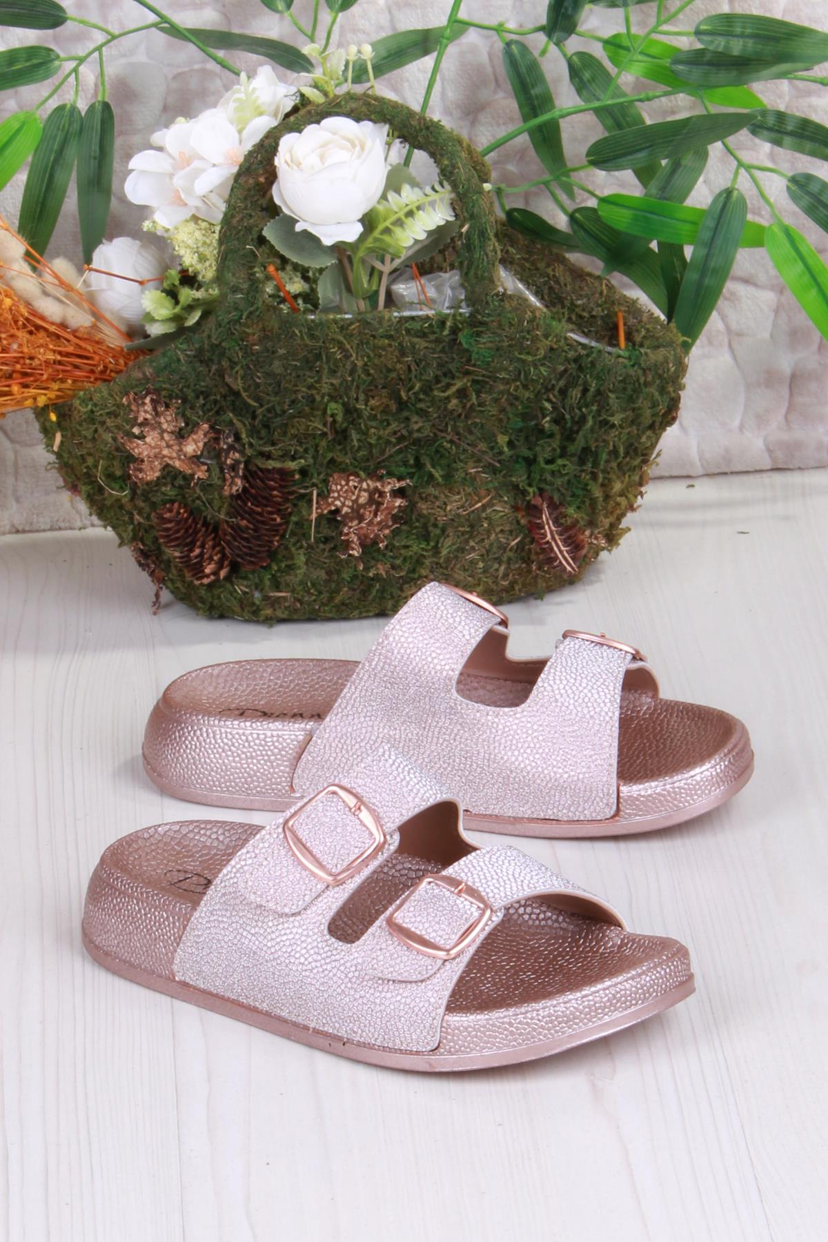 01108 Pienn Anatomik Esnek Rahat Simli Baskılı İki Tokalı Kadın Terlik - Görsel 4