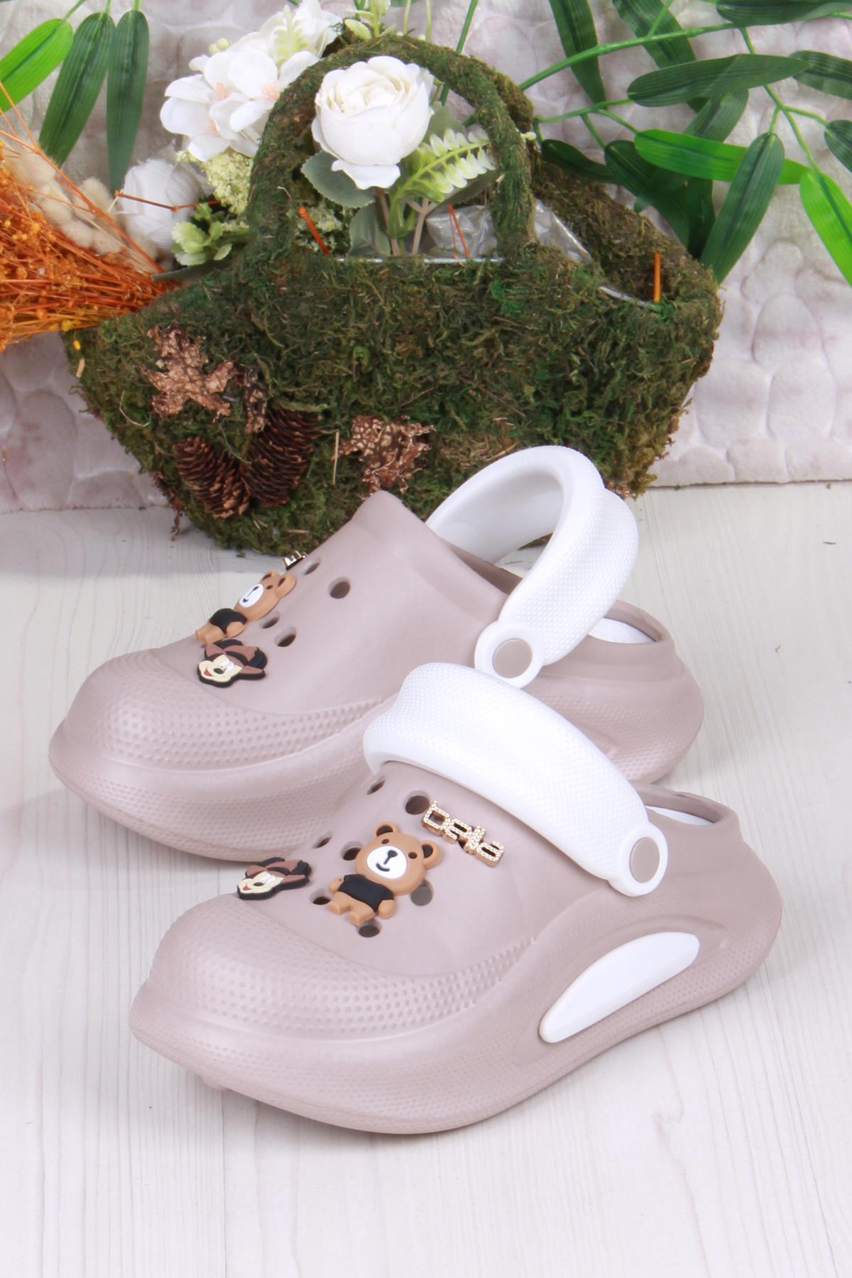 E468 Bella Camel Beyaz Eva Malzeme Sabo Doktor Medikal Aşçı Günlük Burnu Kapalı Terlik - Görsel 5