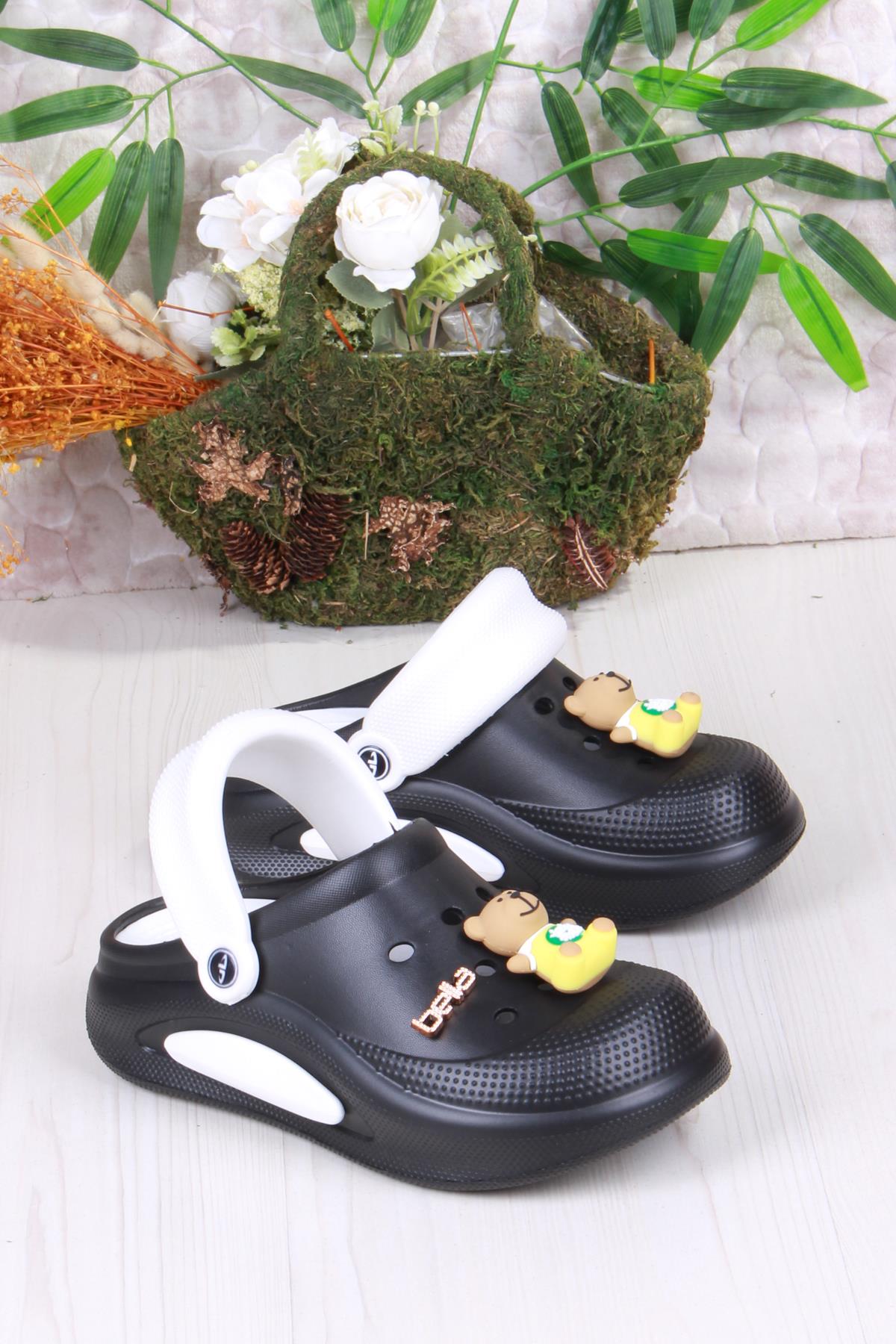 E468 Bella Siyah Beyaz Eva Malzeme Sabo Doktor Medikal Aşçı Günlük Burnu Kapalı Terlik - Görsel 4