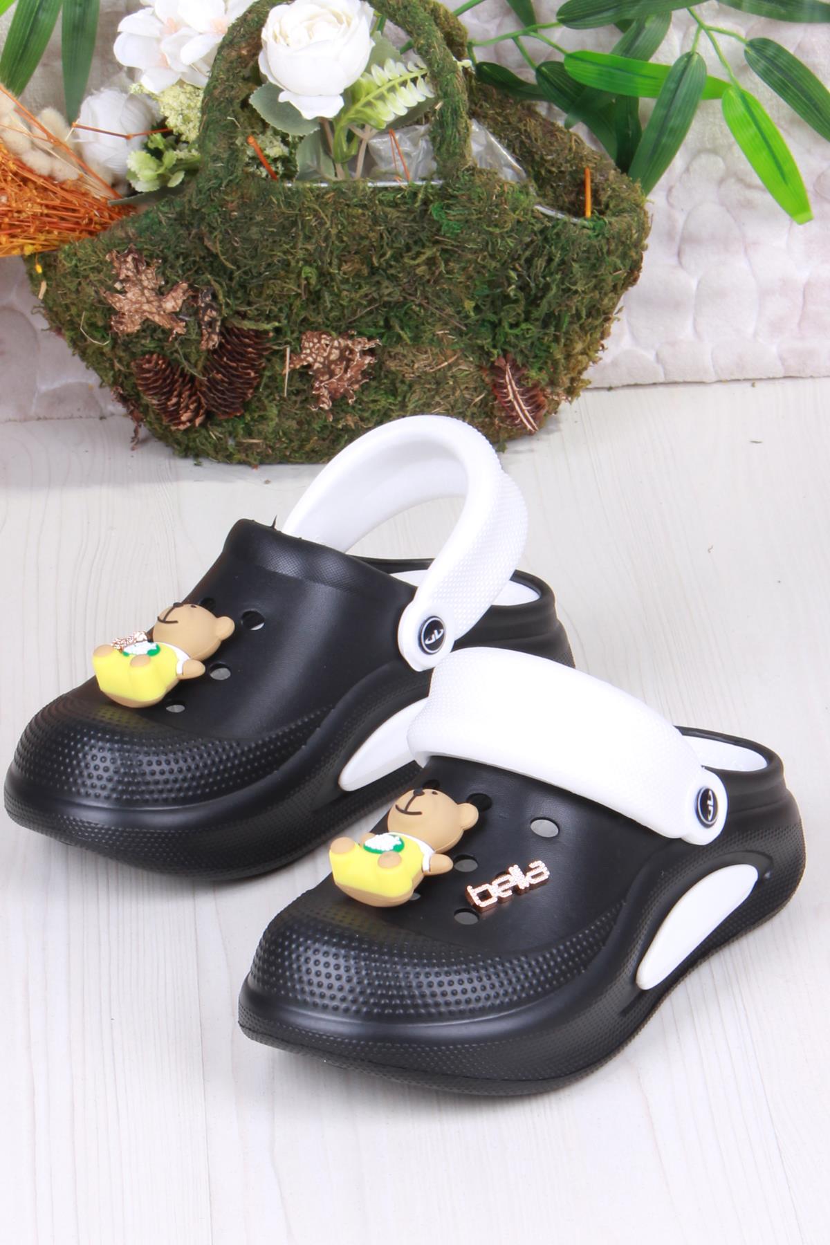 E468 Bella Siyah Beyaz Eva Malzeme Sabo Doktor Medikal Aşçı Günlük Burnu Kapalı Terlik - Görsel 5