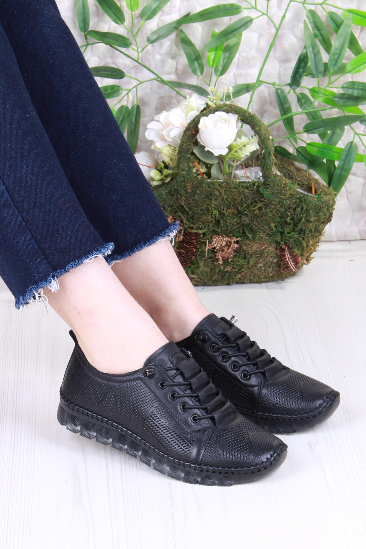 0004 Anatomik Yumuşak Lazer Baskılı Hakiki Deri Kadın Ayakkabı - Görsel 2