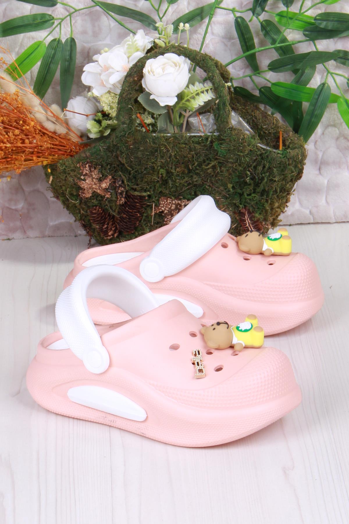 E468 Bella Pudra Beyaz Eva Malzeme Sabo Doktor Medikal Aşçı Günlük Burnu Kapalı Terlik - Görsel 4