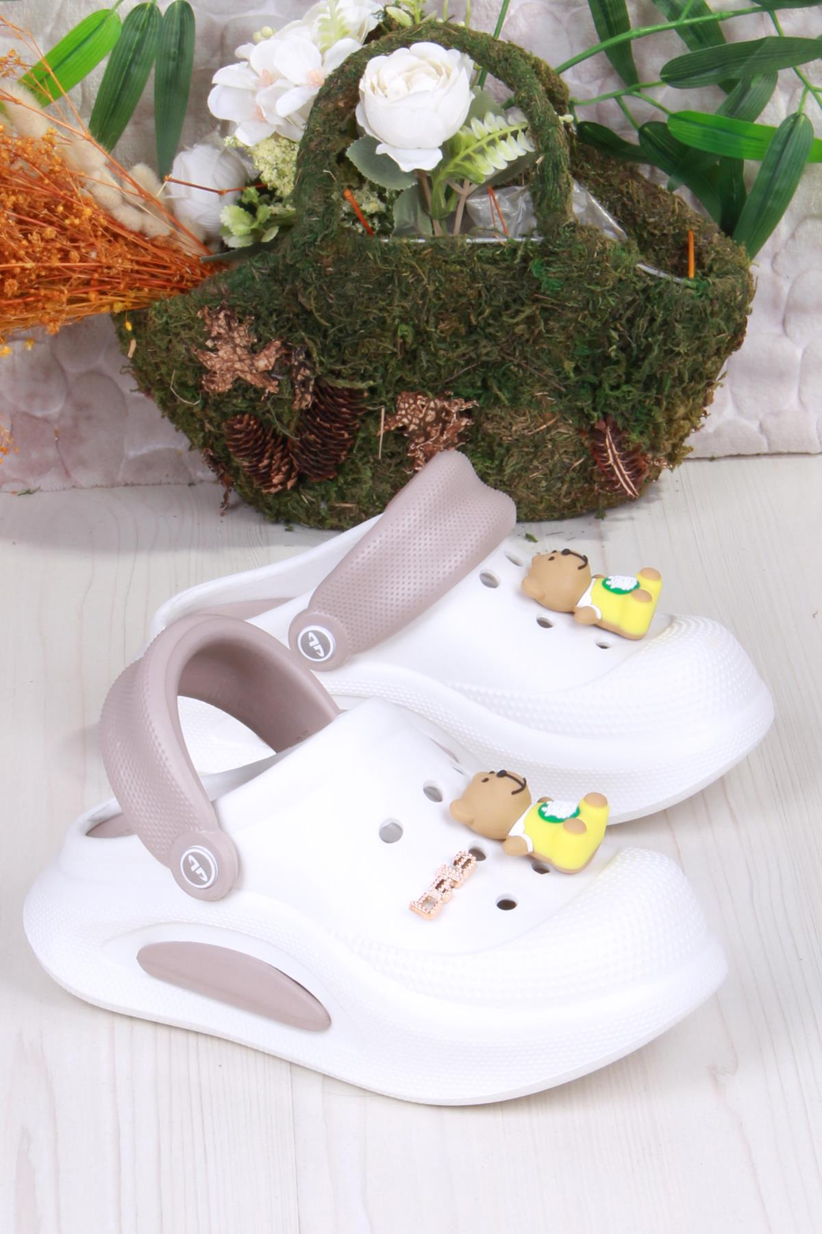 E468 Bella Beyaz Camel Eva Malzeme Sabo Doktor Medikal Aşçı Günlük Burnu Kapalı Terlik - Görsel 4