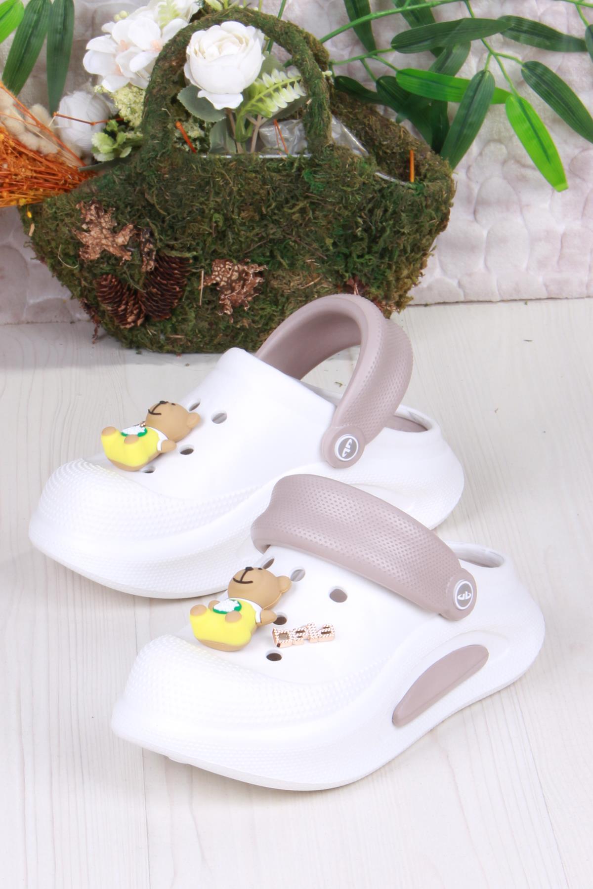 E468 Bella Beyaz Camel Eva Malzeme Sabo Doktor Medikal Aşçı Günlük Burnu Kapalı Terlik - Görsel 5