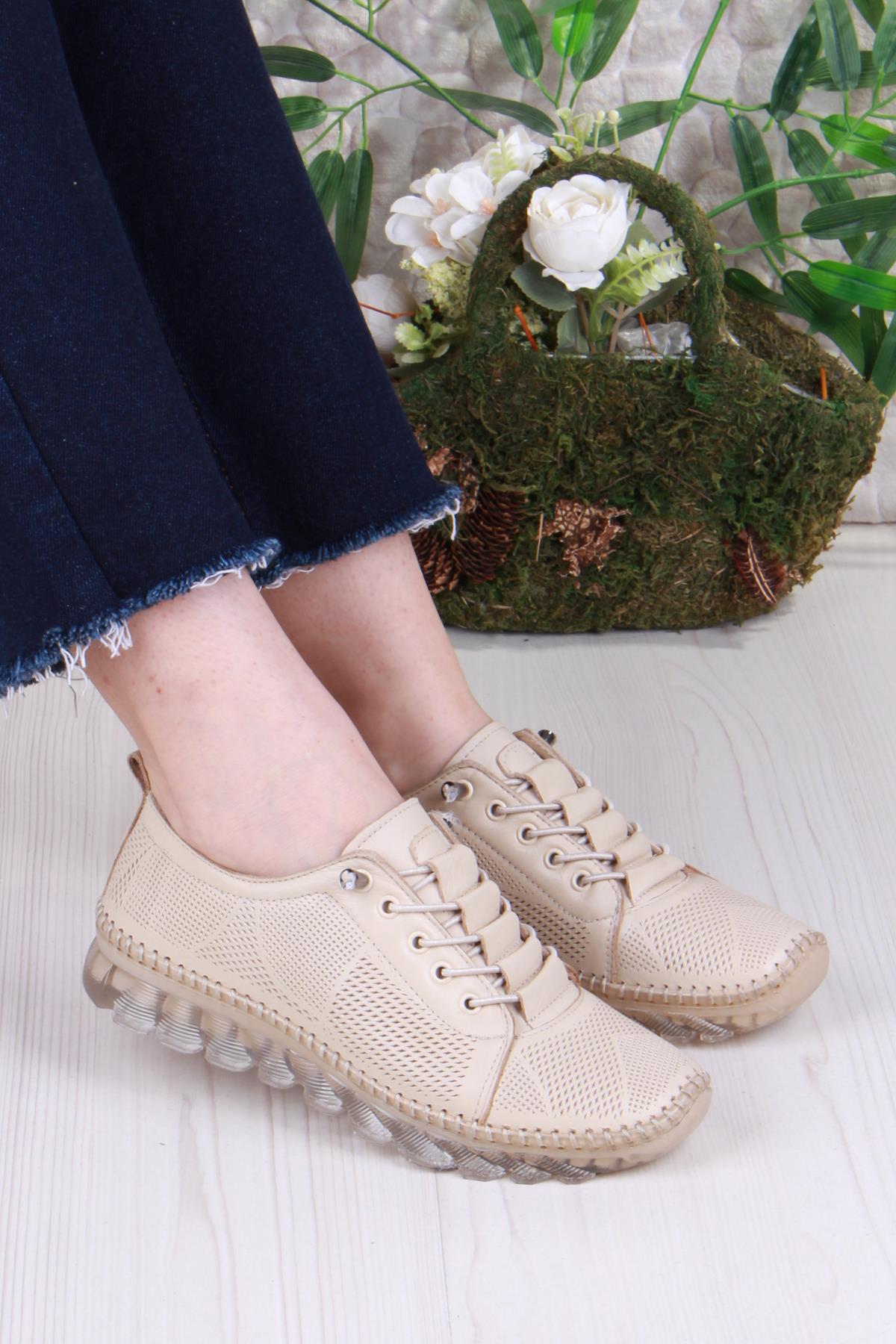 0004 Anatomik Yumuşak Lazer Baskılı Hakiki Deri Kadın Ayakkabı - Görsel 2