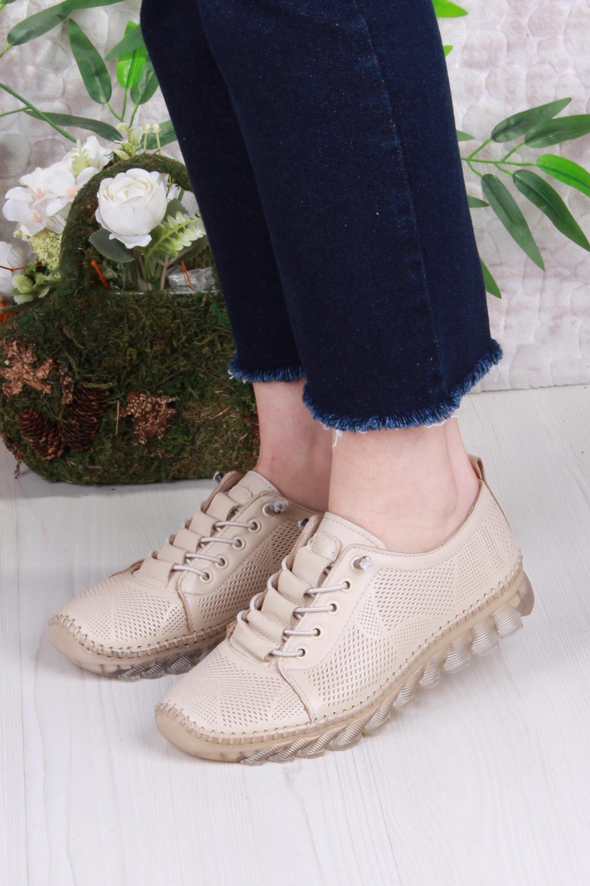 0004 Anatomik Yumuşak Lazer Baskılı Hakiki Deri Kadın Ayakkabı - Görsel 3