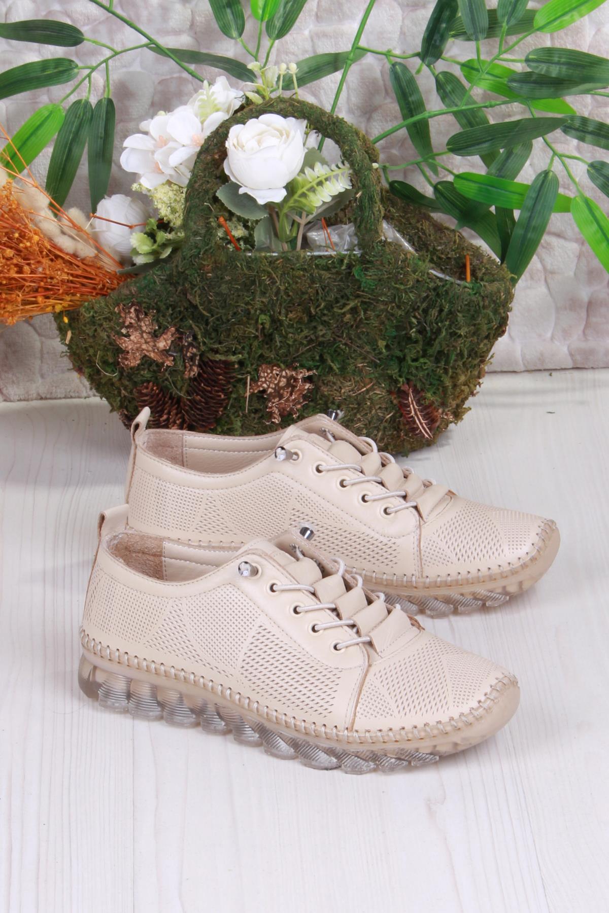 0004 Anatomik Yumuşak Lazer Baskılı Hakiki Deri Kadın Ayakkabı - Görsel 4