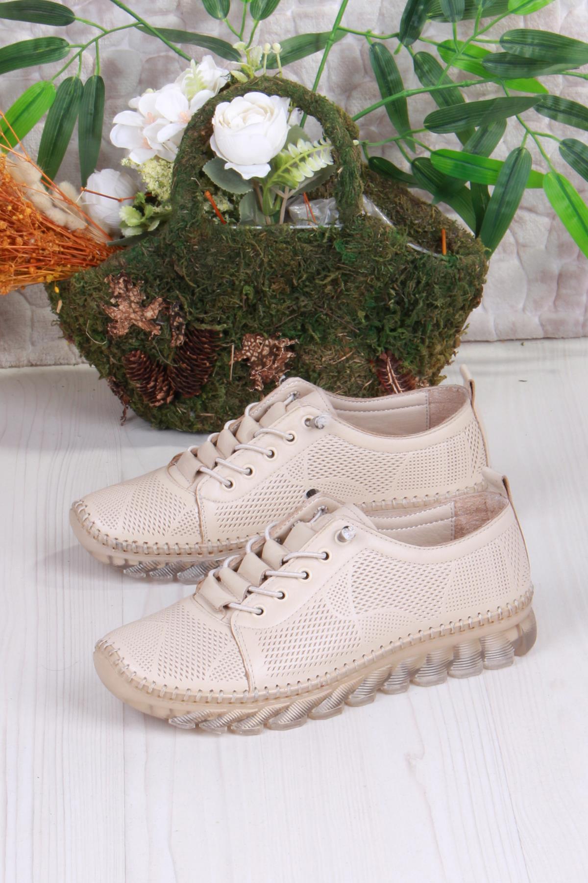 0004 Anatomik Yumuşak Lazer Baskılı Hakiki Deri Kadın Ayakkabı - Görsel 5