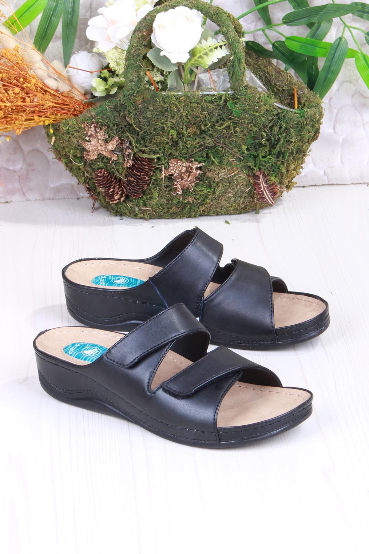 9946 Siyah Rahat Topuk Dikeni Destekli Cırtlı Kadın Terlik - Görsel 4