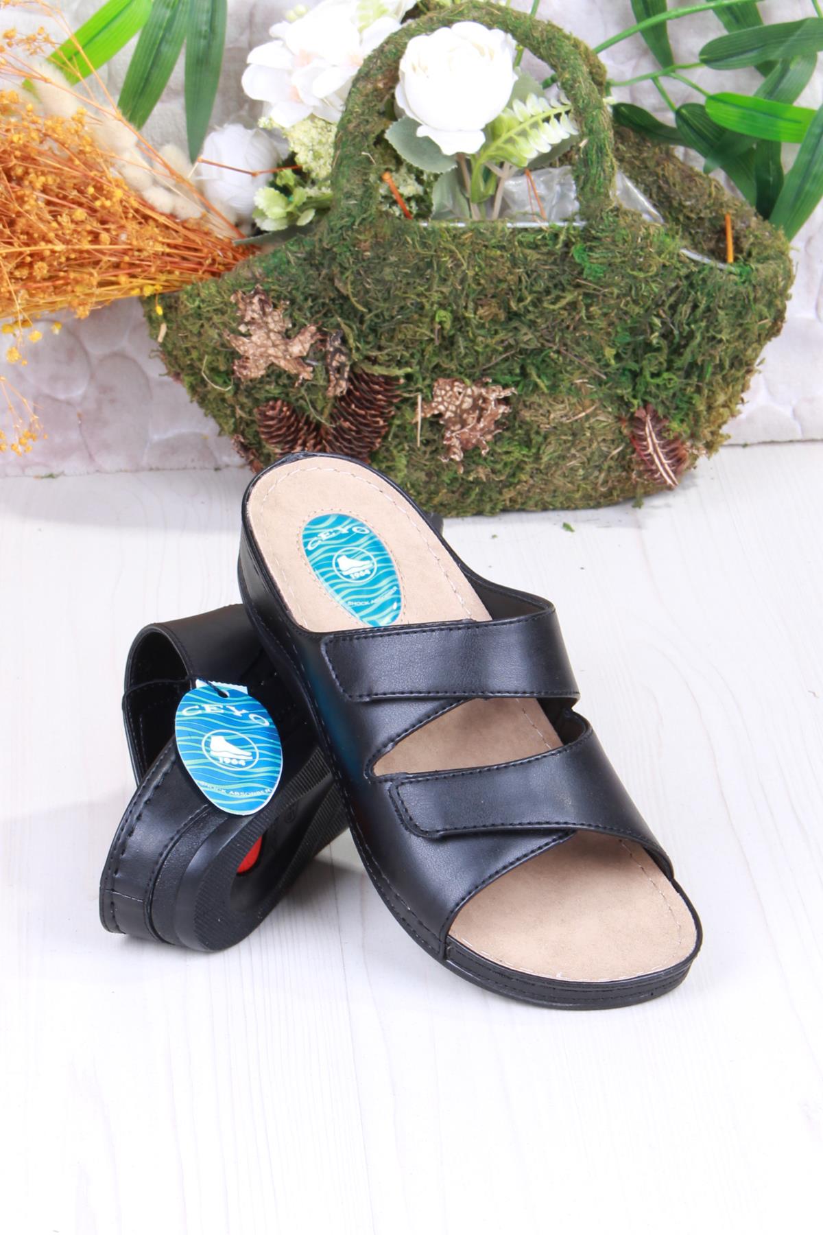 9946 Siyah Rahat Topuk Dikeni Destekli Cırtlı Kadın Terlik - Görsel 5