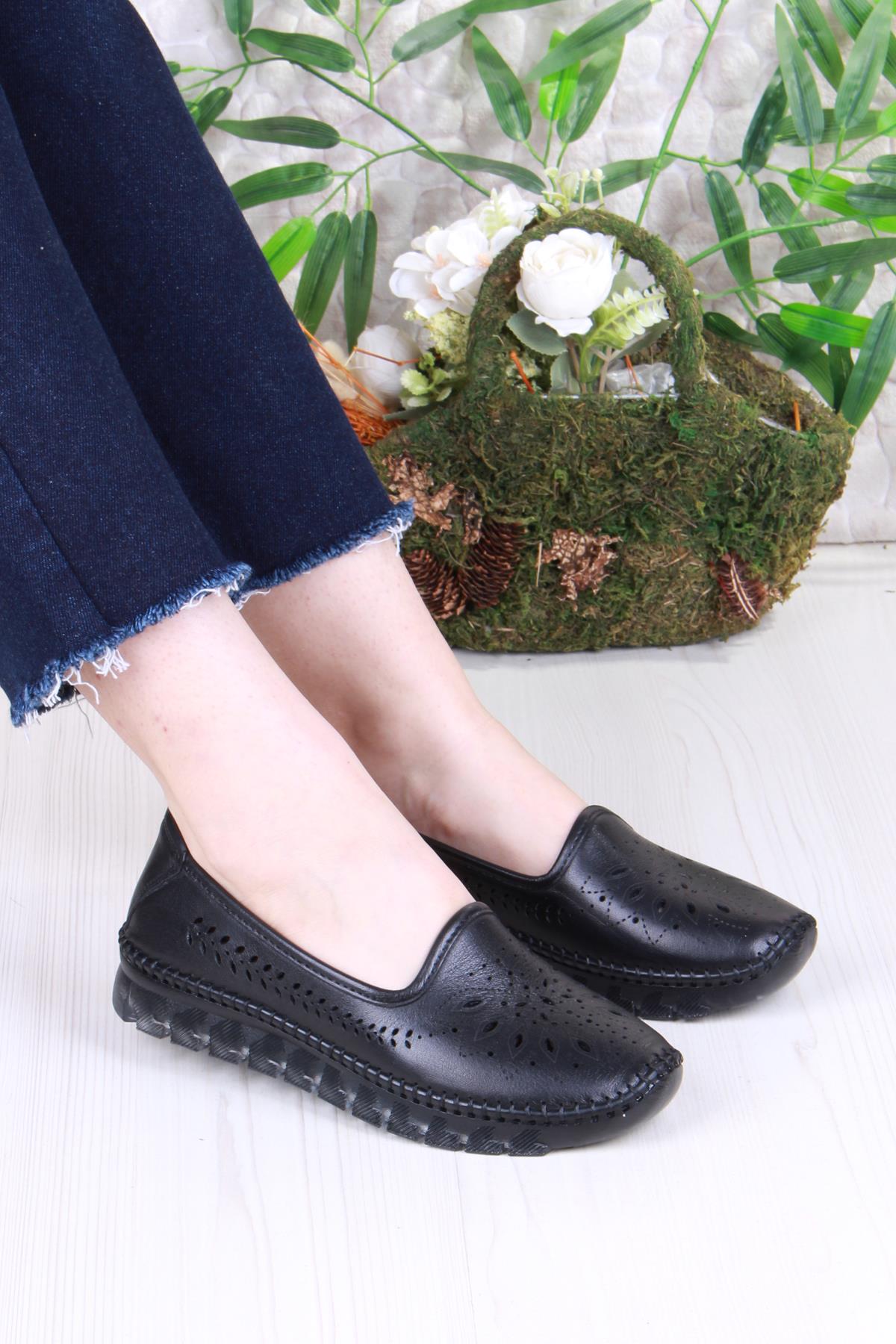 0001-L Anatomik Yumuşak Lazer Baskılı Hakiki Deri Kadın Ayakkabı - Görsel 2