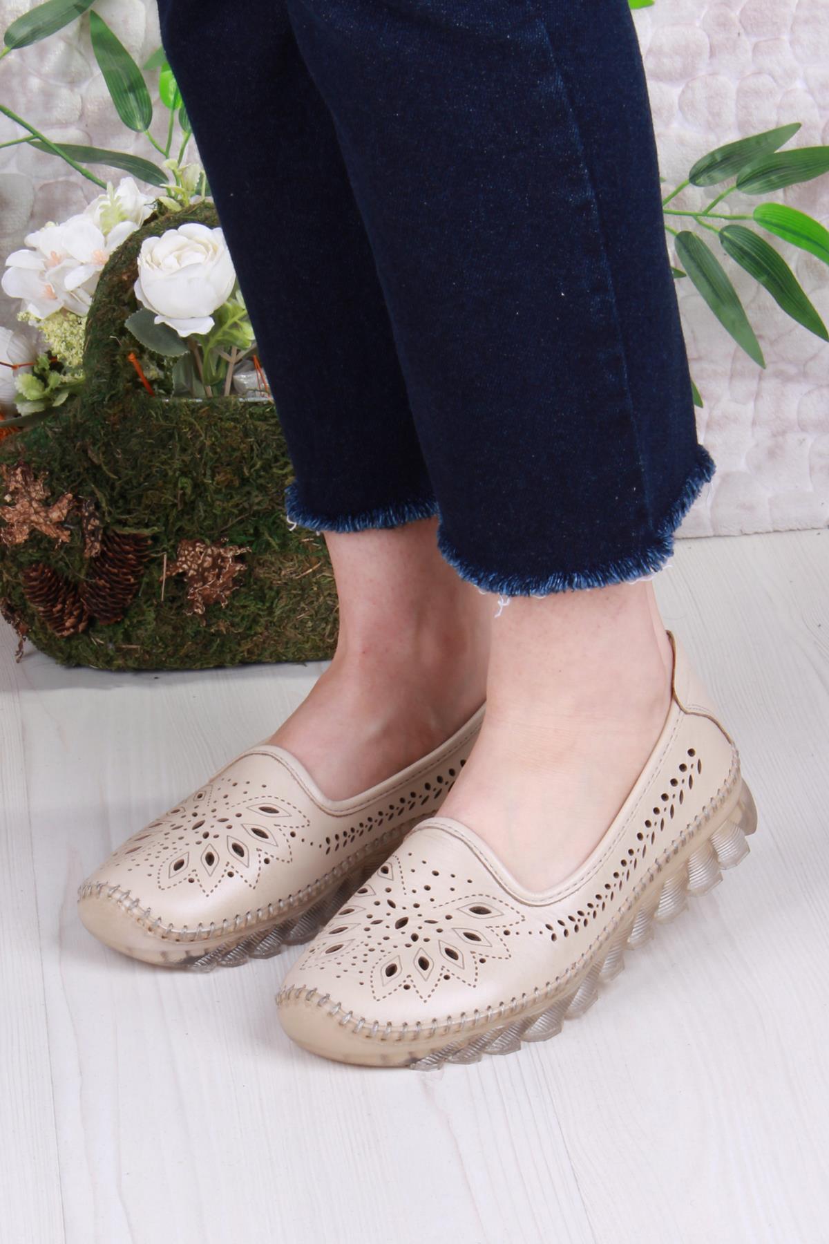 0001-L Anatomik Yumuşak Lazer Baskılı Hakiki Deri Kadın Ayakkabı - Görsel 3