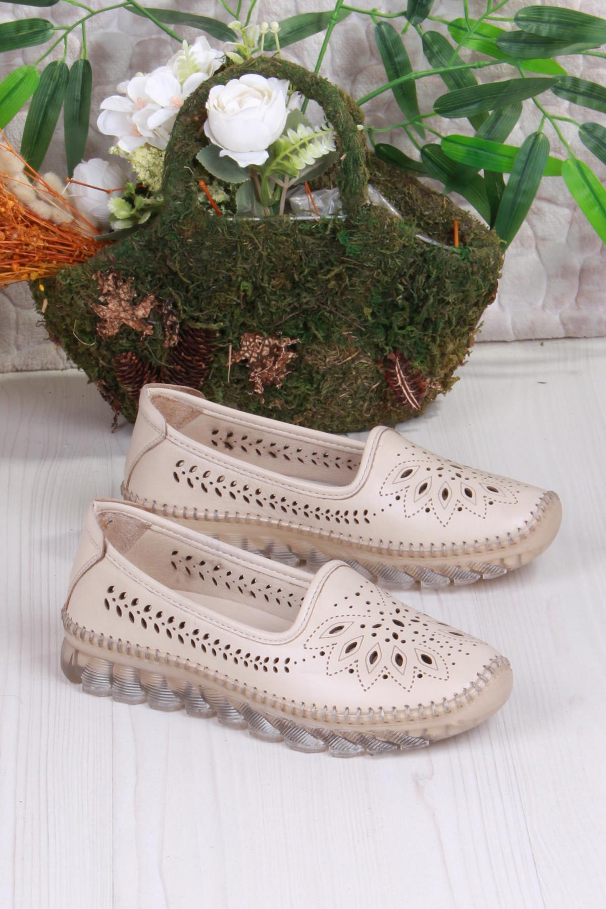 0001-L Anatomik Yumuşak Lazer Baskılı Hakiki Deri Kadın Ayakkabı - Görsel 4