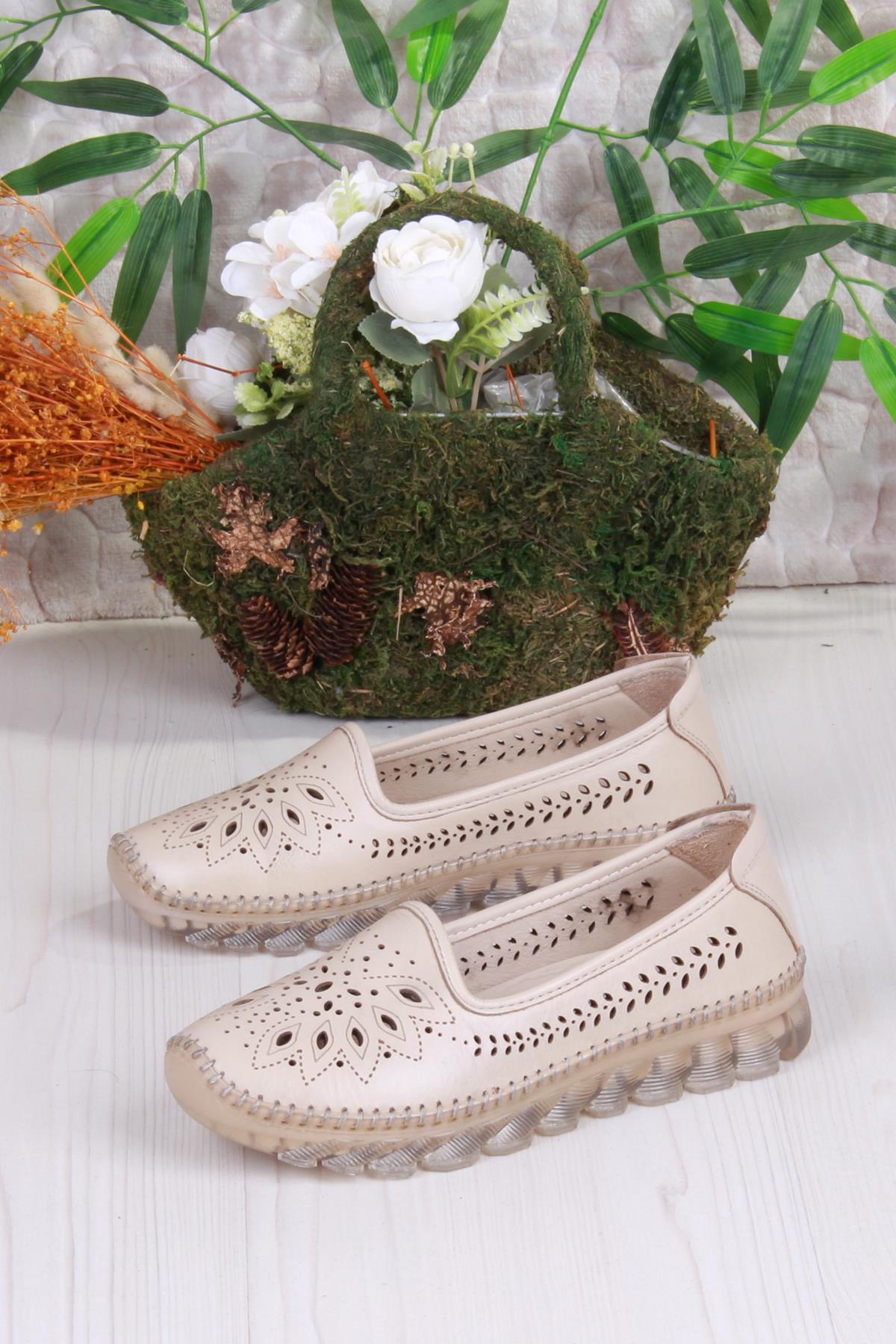 0001-L Anatomik Yumuşak Lazer Baskılı Hakiki Deri Kadın Ayakkabı - Görsel 5