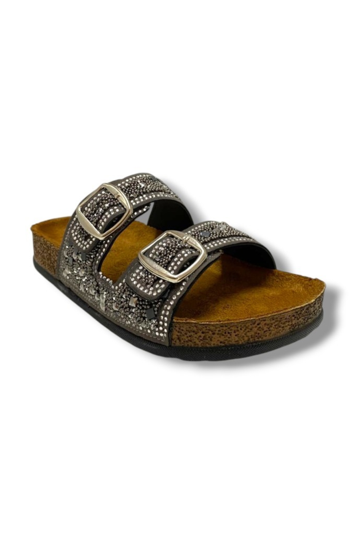 55704-25 Boncuk Taşli Çift Bant Anatomik Kadın Terlik - Görsel 2