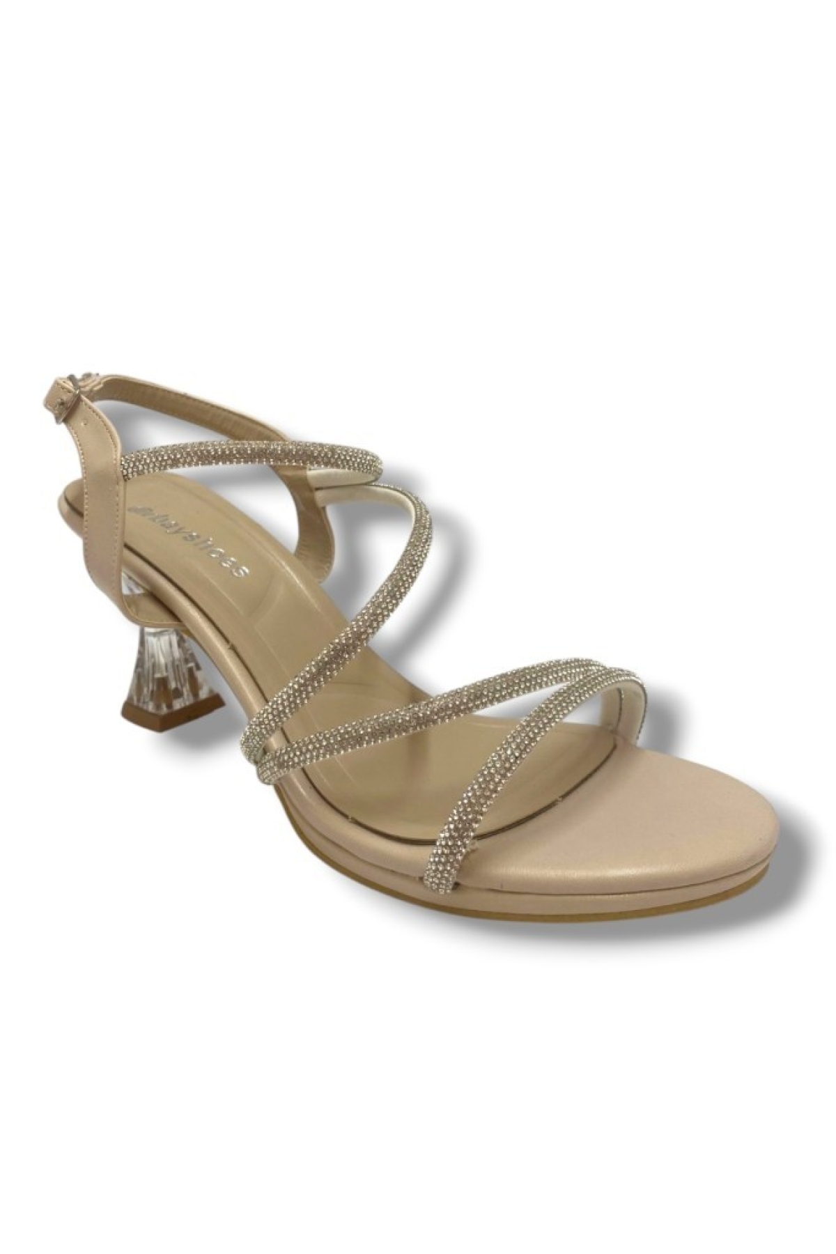 093-25 Saten Şeffaf Topuk Taşlı Anatomik Kadın Sandalet - Görsel 3