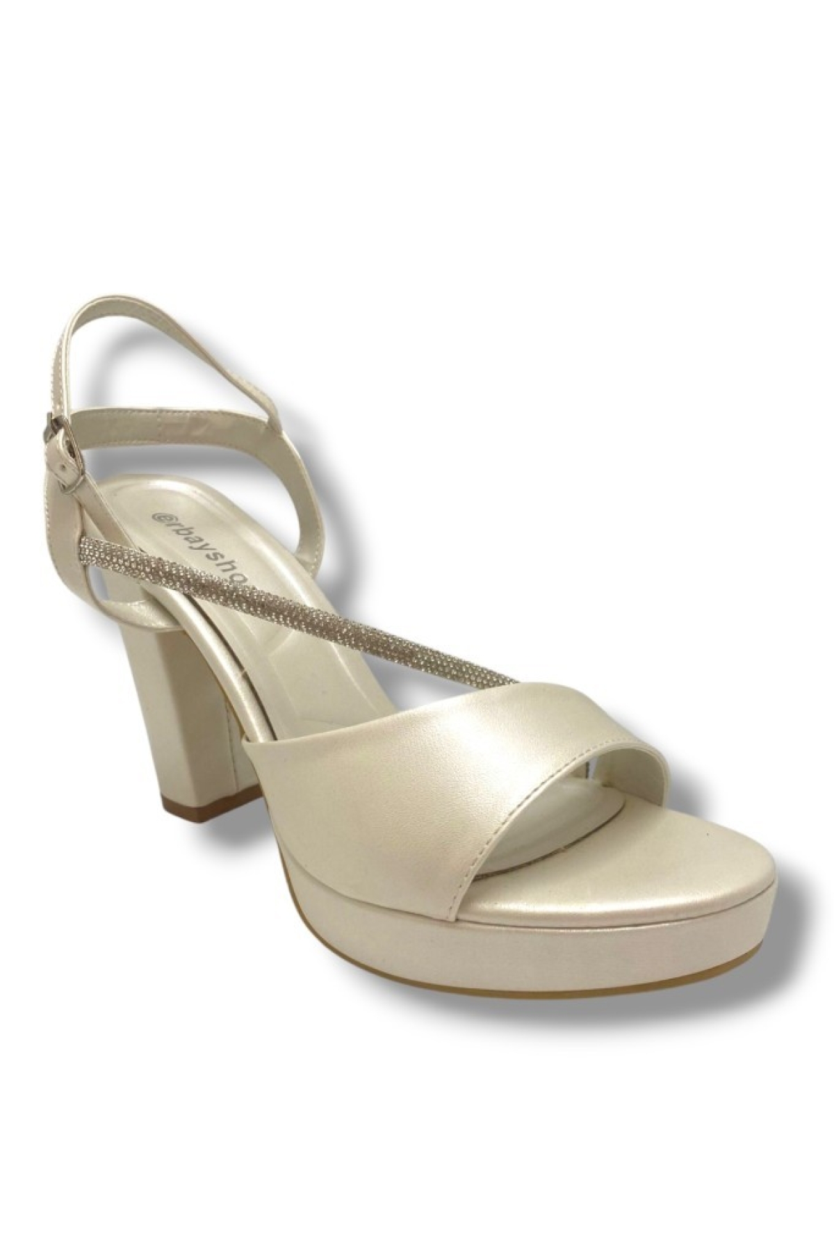 341-25 Çapraz Şerit Taşlı Yüksek Topuk Kadın Sandalet - Görsel 3