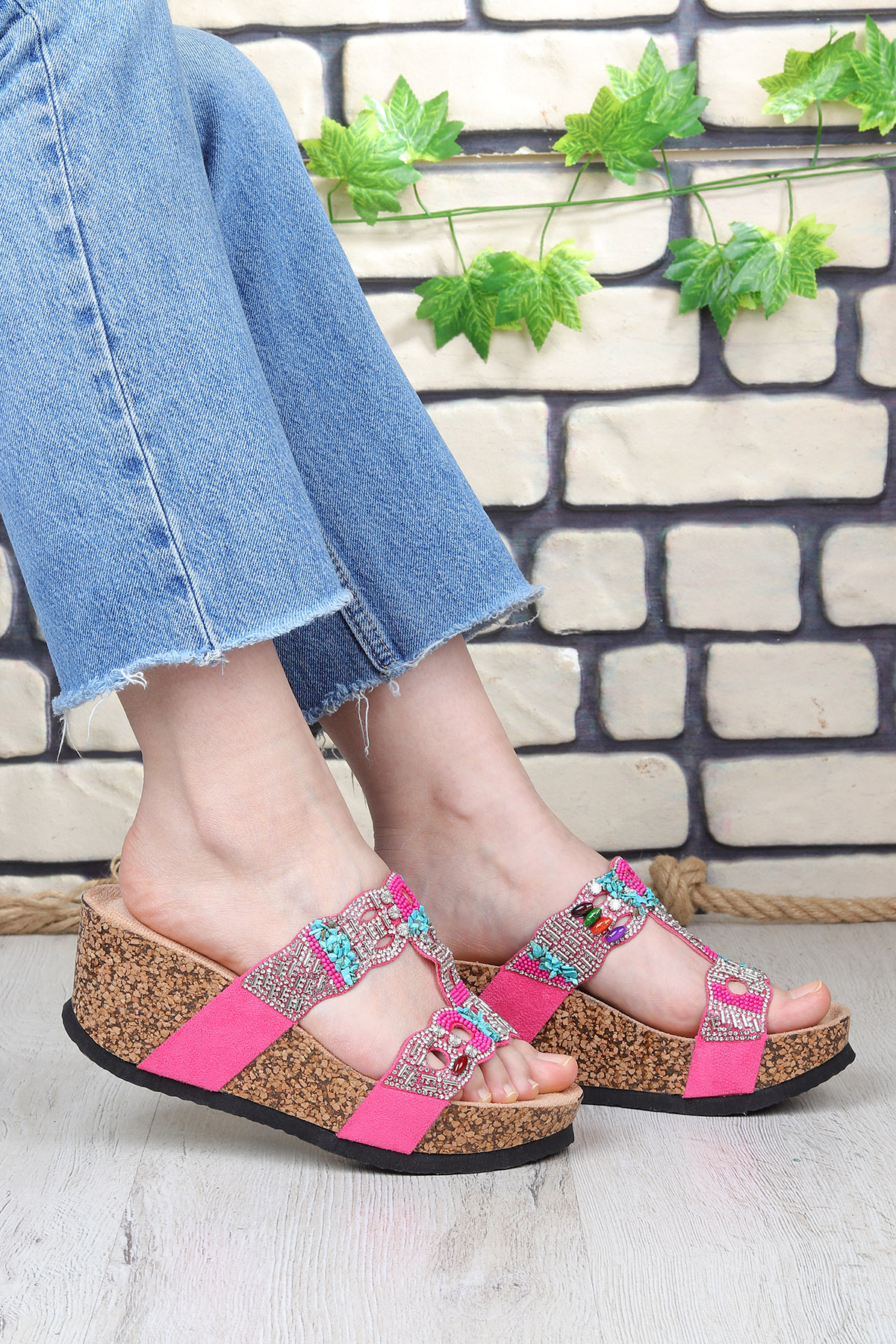 Gj Giorgia Dolgu Topuk Taş Detaylı Rahat Kadın Terlik - Görsel 2