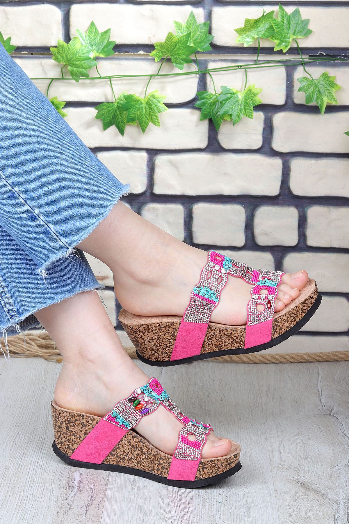 Gj Giorgia Dolgu Topuk Taş Detaylı Rahat Kadın Terlik - Görsel 3