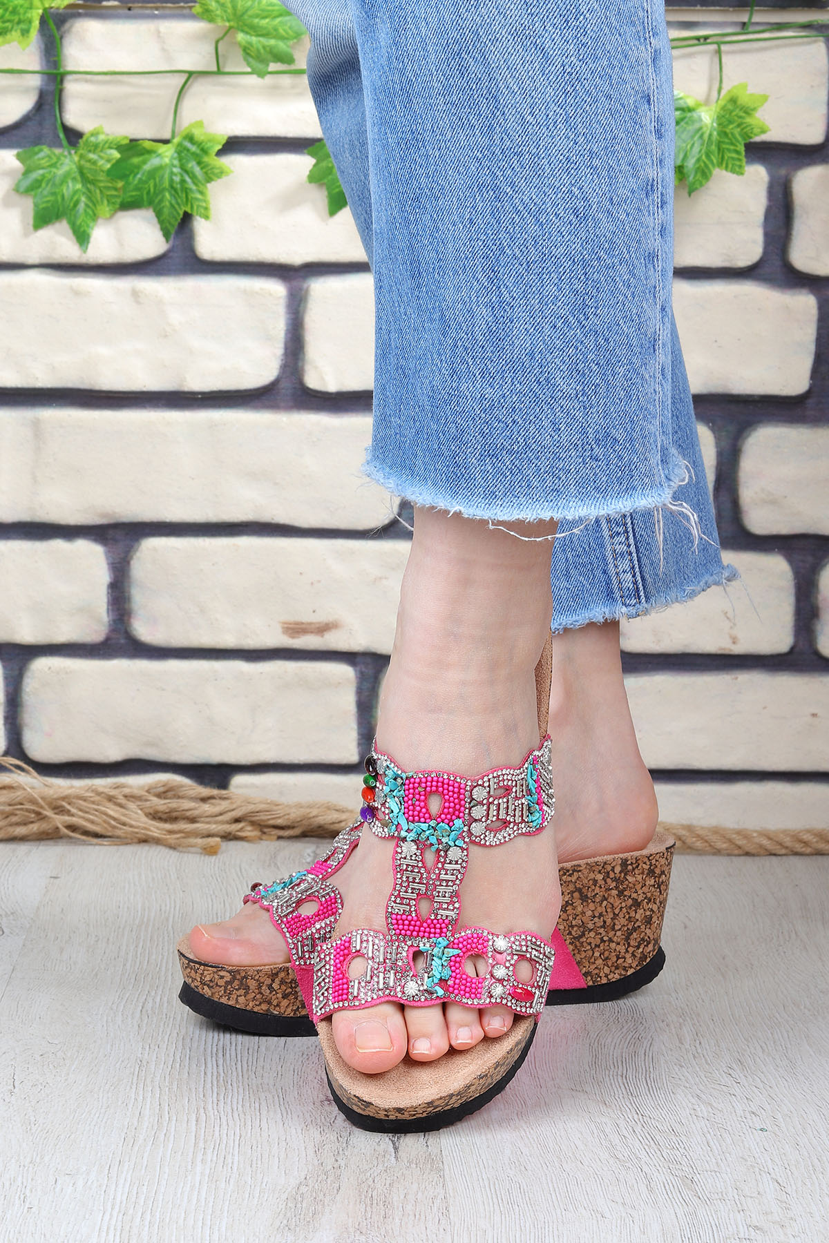 Gj Giorgia Dolgu Topuk Taş Detaylı Rahat Kadın Terlik - Görsel 7