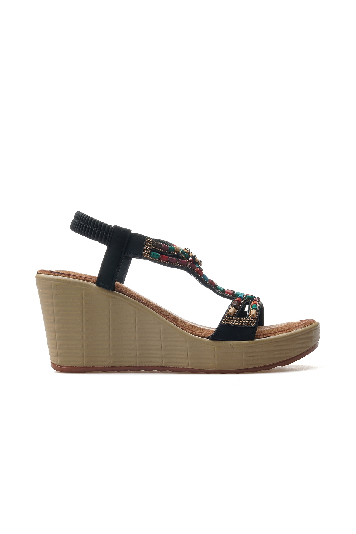 Kadın Taş Detaylı Dolgu Topuklu Günlük Sandalet 25y 25y155-2 Z Siyah - Görsel 2