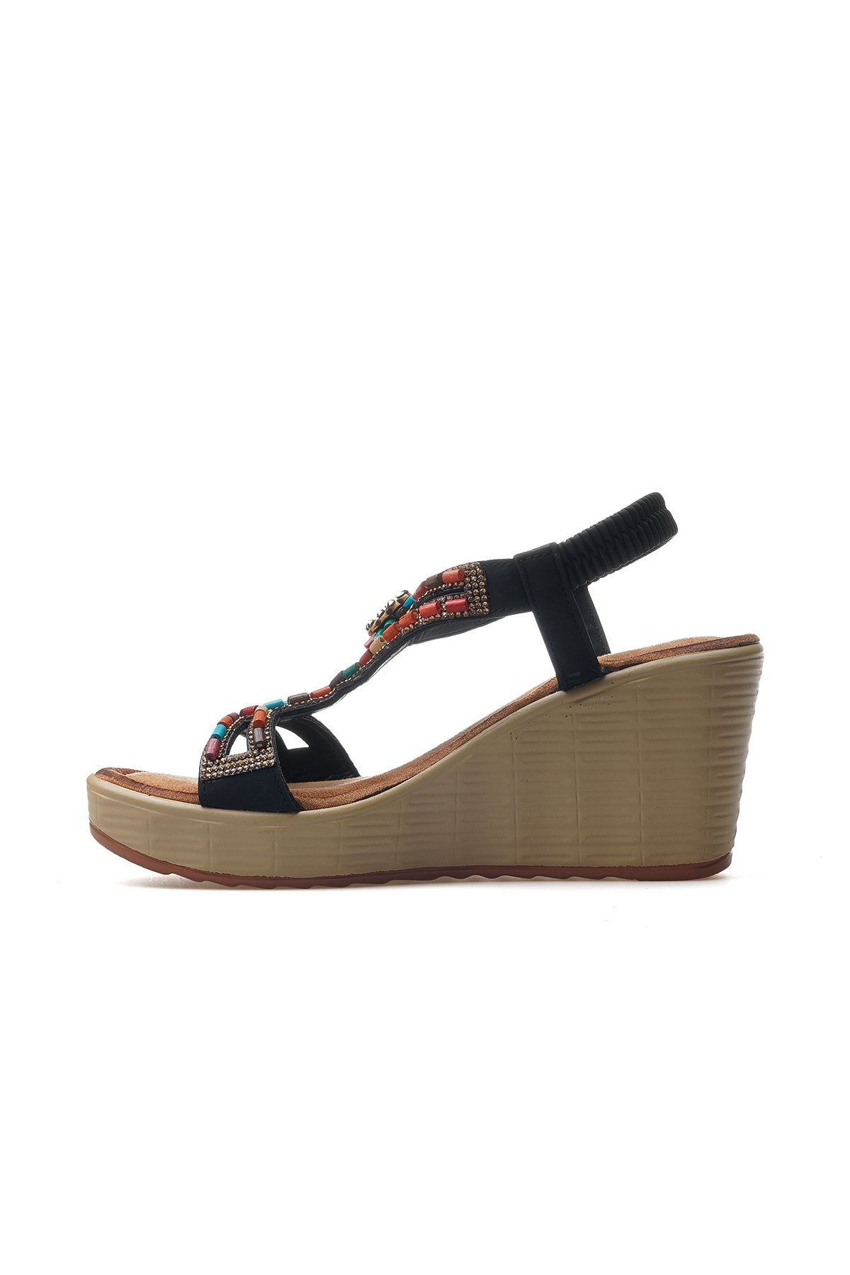 Kadın Taş Detaylı Dolgu Topuklu Günlük Sandalet 25y 25y155-2 Z Siyah - Görsel 3