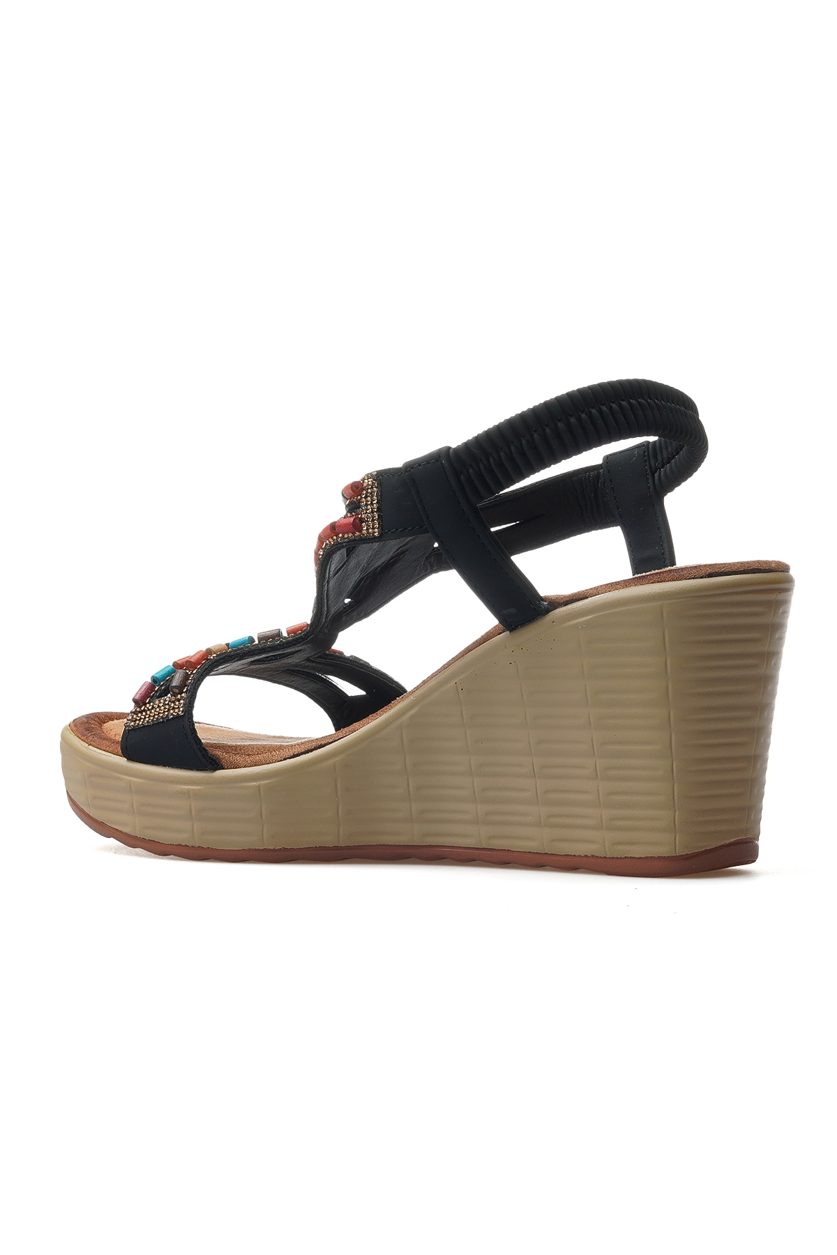 Kadın Taş Detaylı Dolgu Topuklu Günlük Sandalet 25y 25y155-2 Z Siyah - Görsel 4